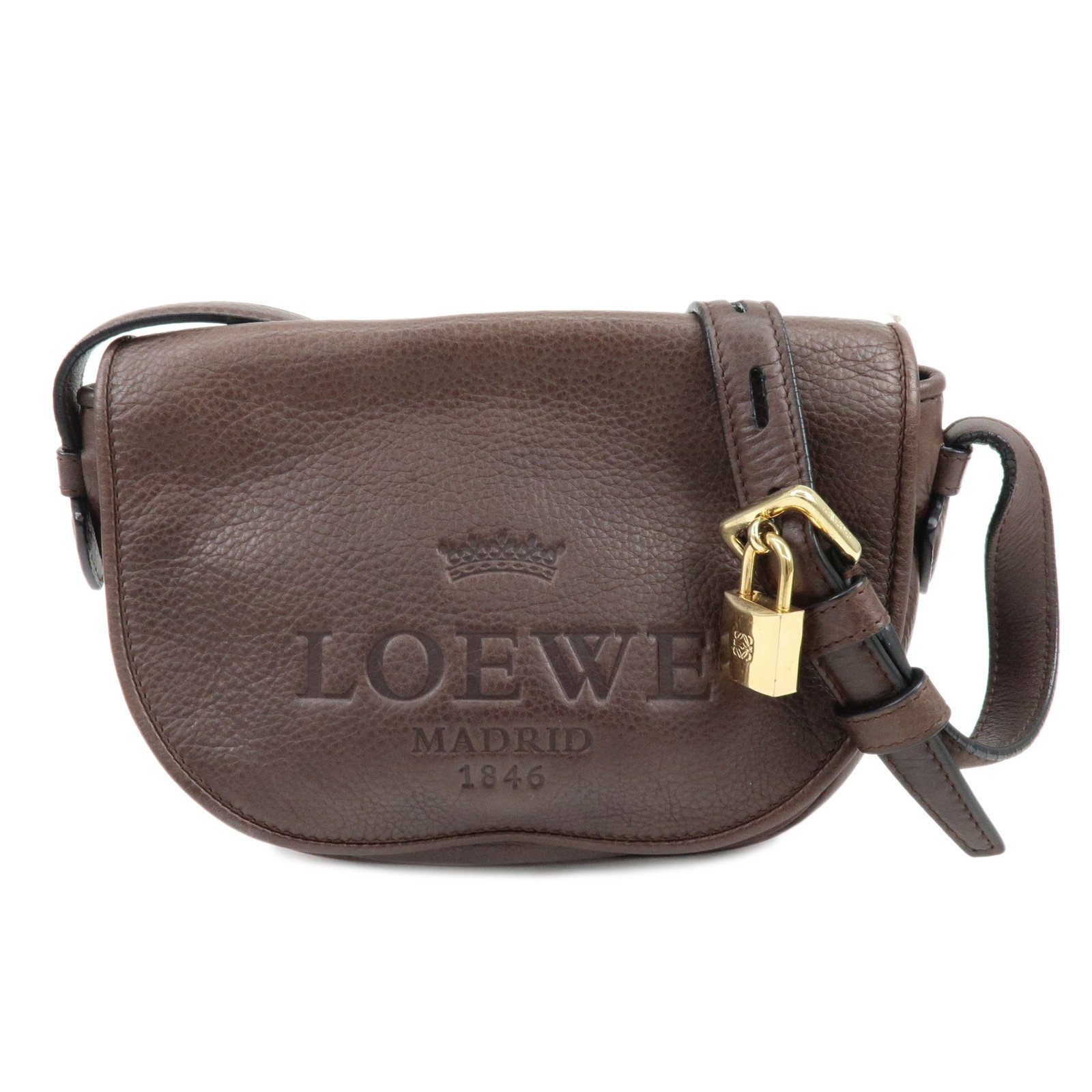 LOEWE Heritage Leather Shoulder Bag Crossbody Bag Dark Brown Authentic Used F/S