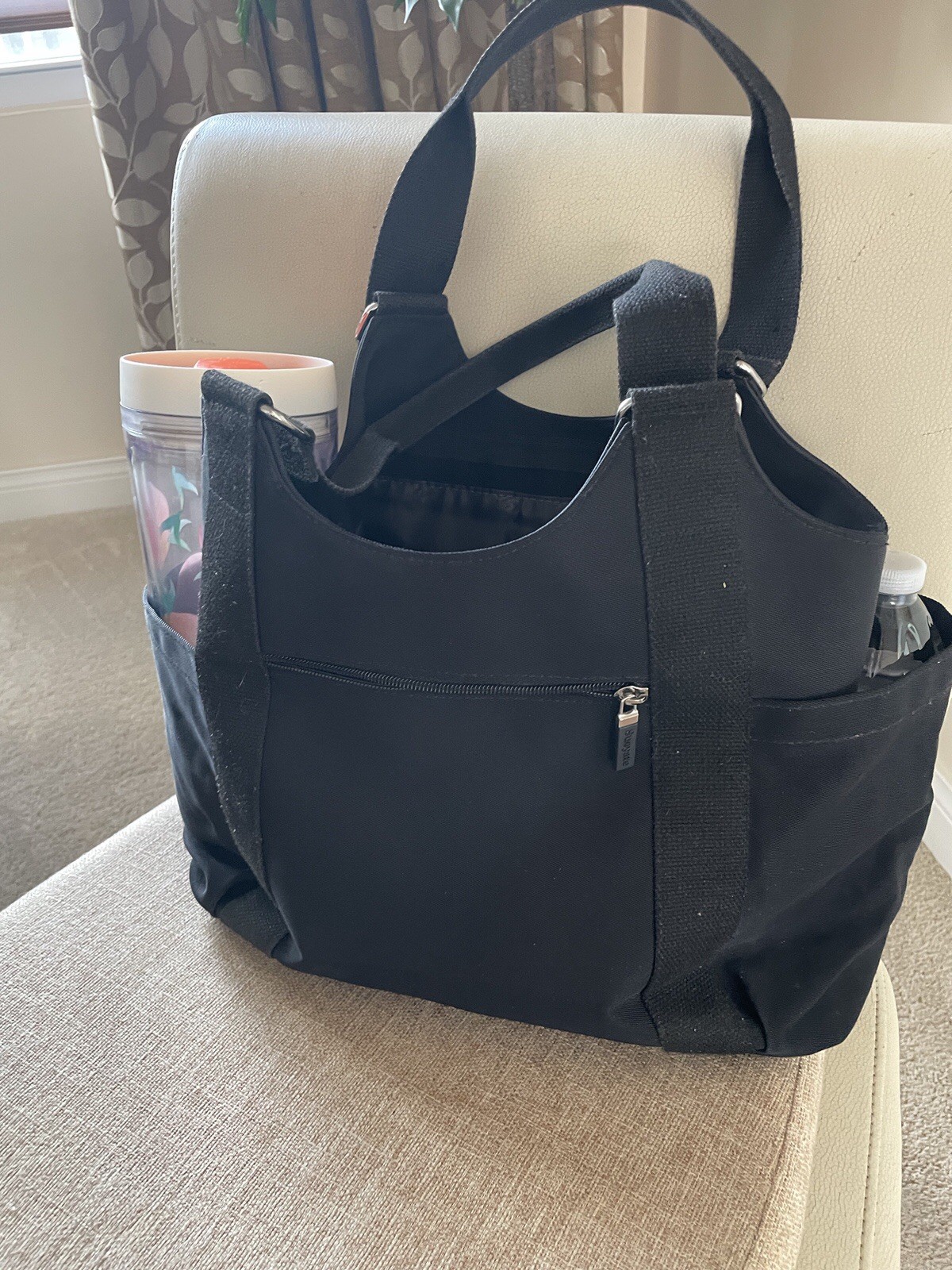 Handbag Purse Micro Poly 2 Side Pockets Black