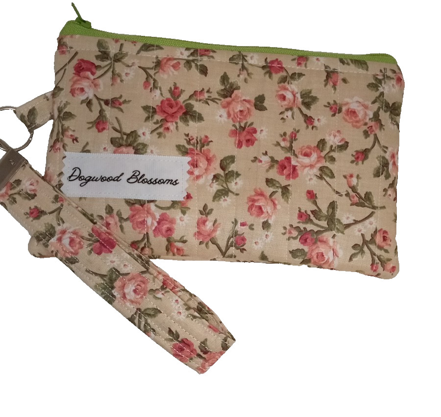 Handmade Zipper Pouch with Key Fob 100% Cotton Fully Lined Makeup/Travel Bag New