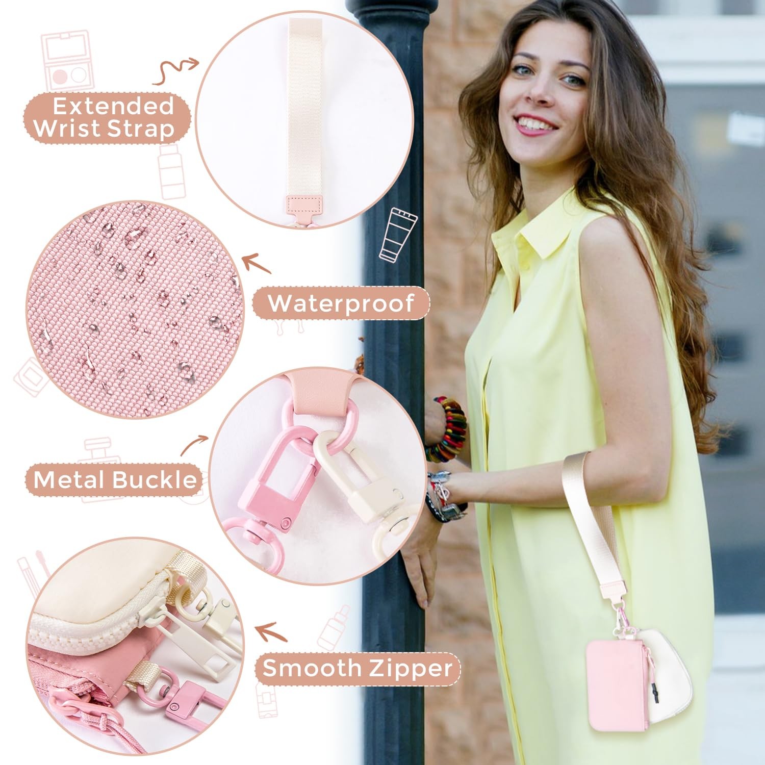 Dual Pouch Wristlet Keychain Wallets for Women with 2 Detachable Zipper Coin Pur