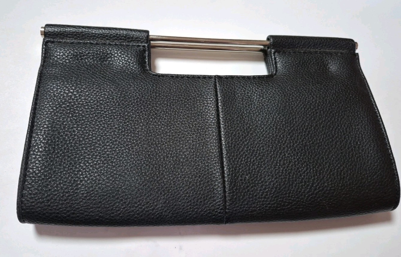The Limited Black Clutch Purse Metal Handles. Formal Date Night. Leatherlook