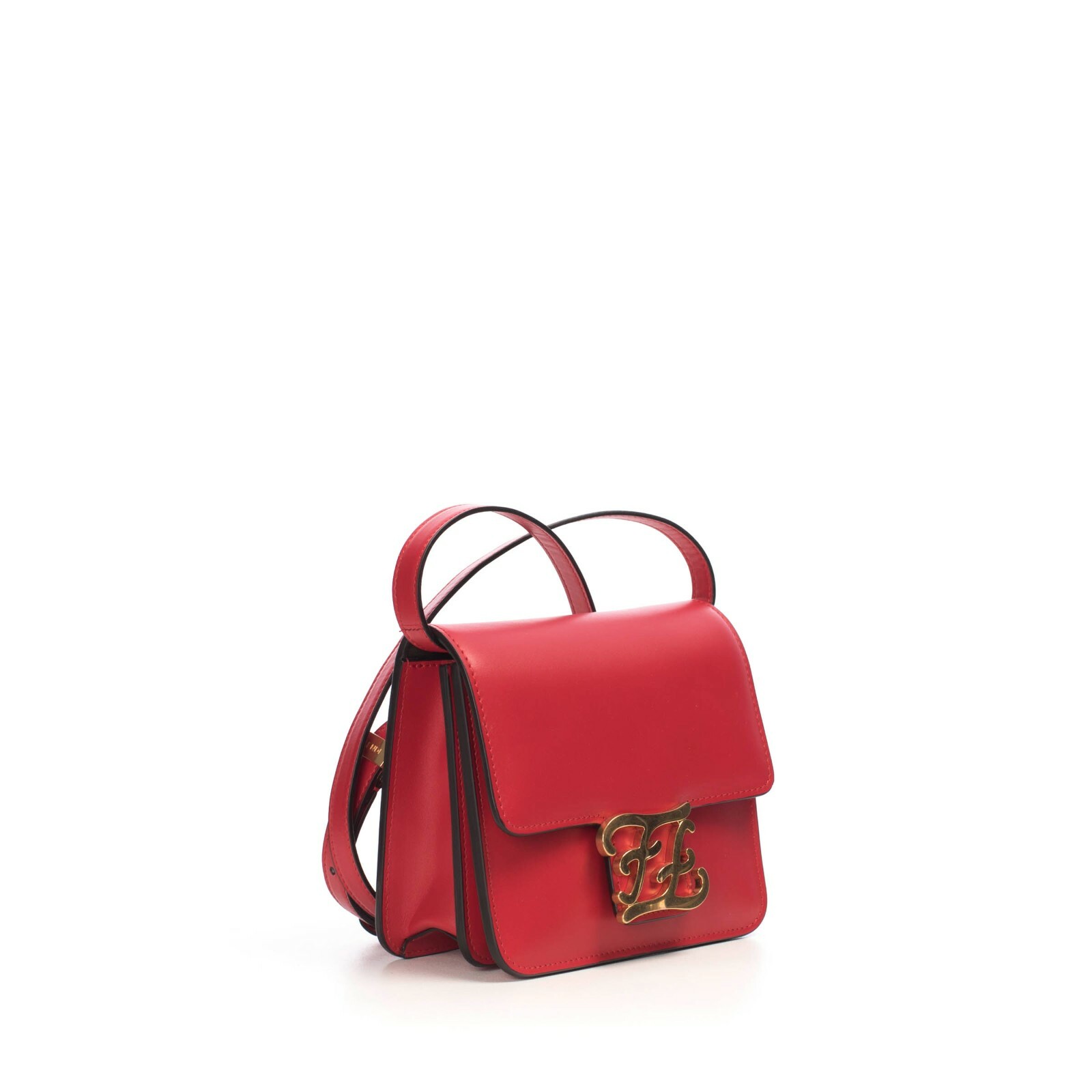 FENDI 1980$ Karligraphy Small Red Leather Cross- Body Bag With FF Buckle Closure