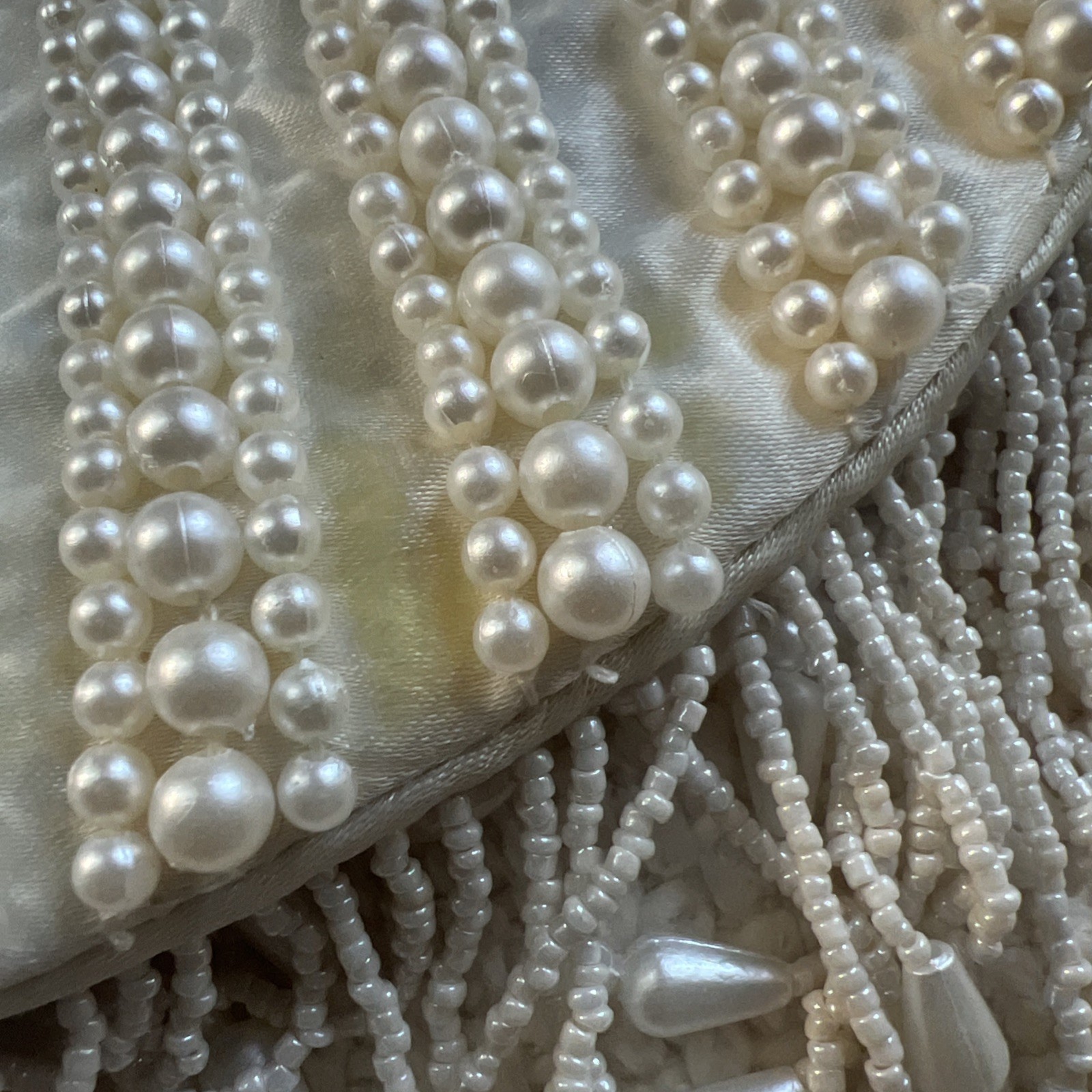 Vtg Beaded Pearl Bridal Evening Bag Handcrafted India Clutch Purse Fringe NWT