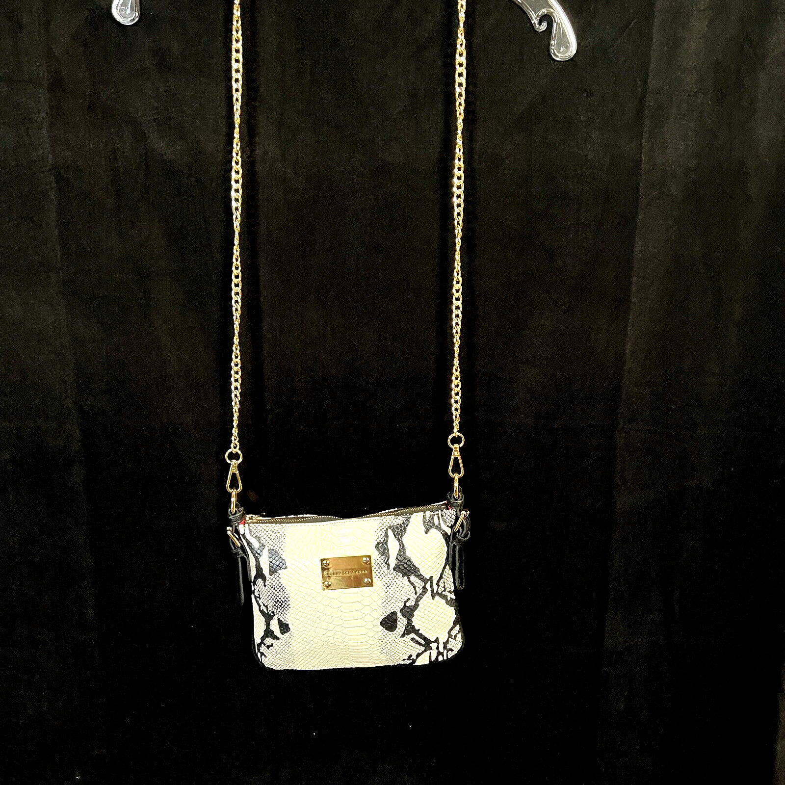 Bobby Schandra Highland Black White Park Snake Print Messenger Bag 9 1/2 X 7 1/4
