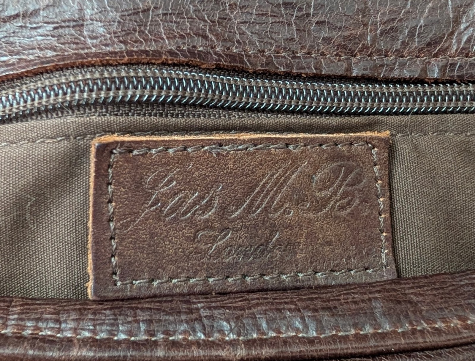 JAS M.B. Printed Fabric W/Brown Distressed Leather Metal Handle Tote Bag