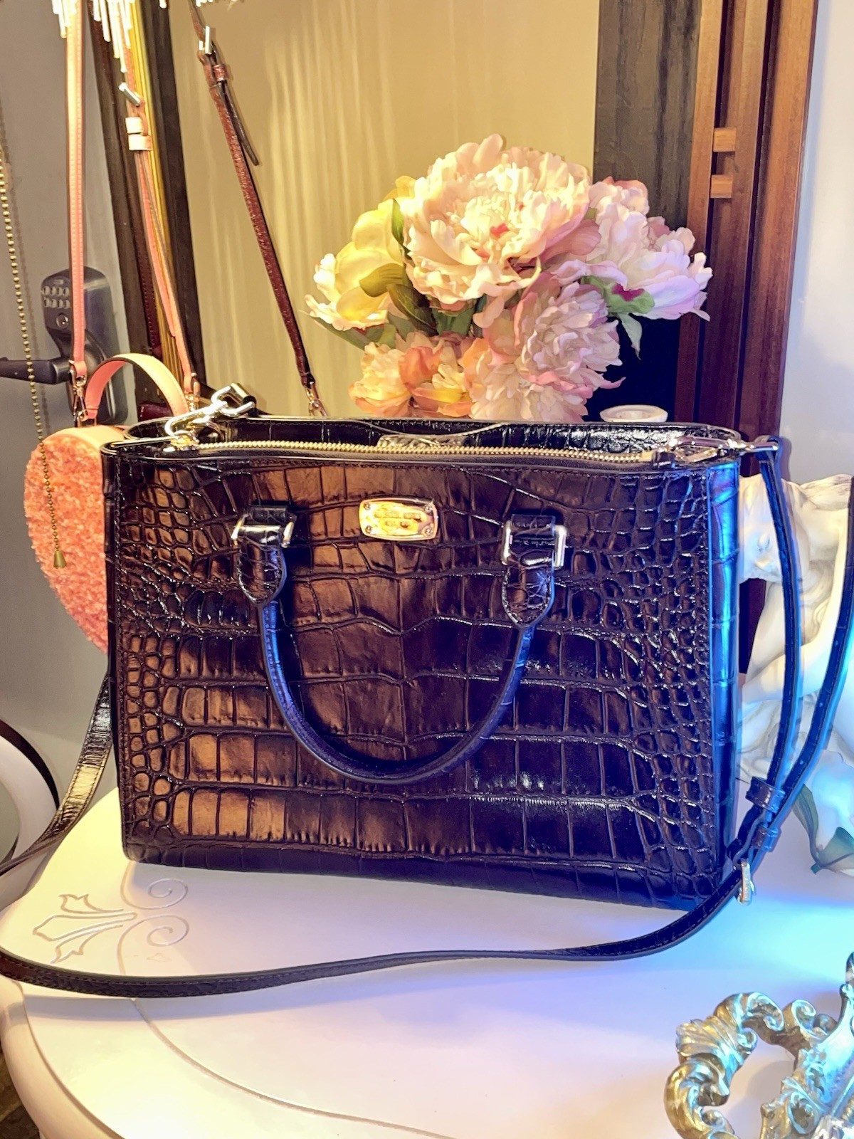 Michael Kors Dark Chocolate Kellen Top Double Zip Satchel