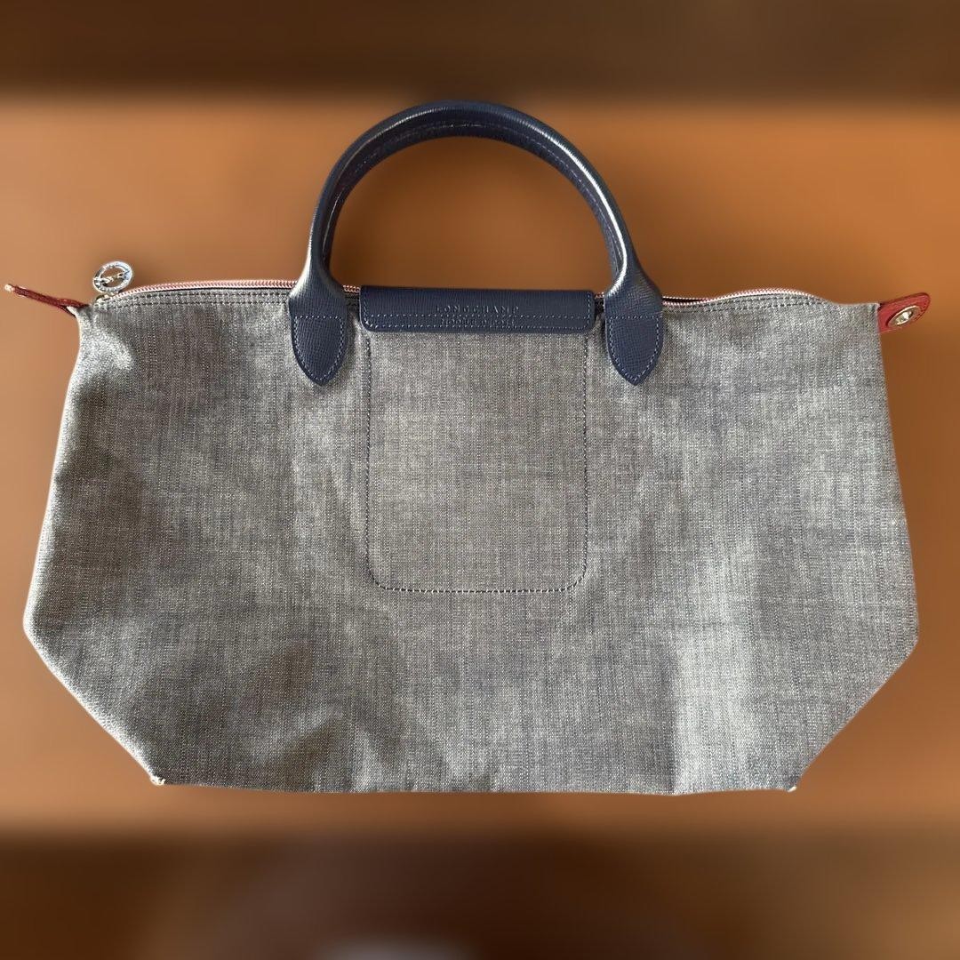 Longchamp Le Pliage On The Road 2Way Shoulder Bag Gray Denim Fabric Leather Japa