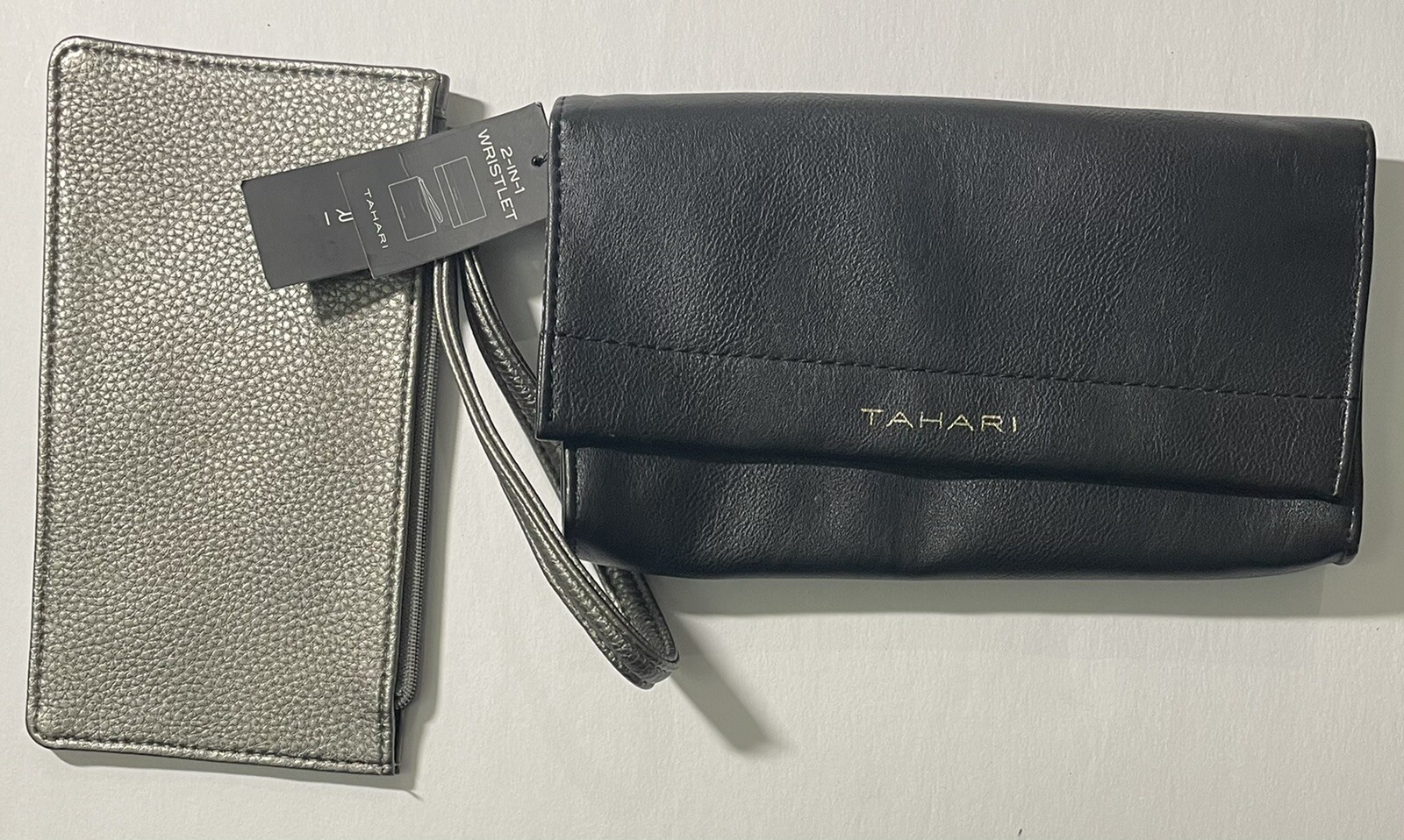 Tahari 2-In-1 Wristleg Handbag Wallet Purse 8 1/2″ x 5″ Black And Silver