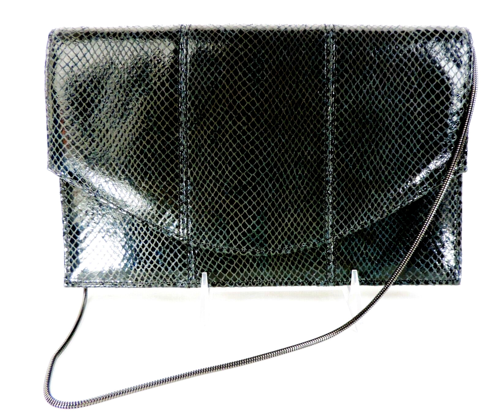 BANANA REPUBLIC Genuine Leather Snake Print Black Shoulder Bag Chain Strap Purse