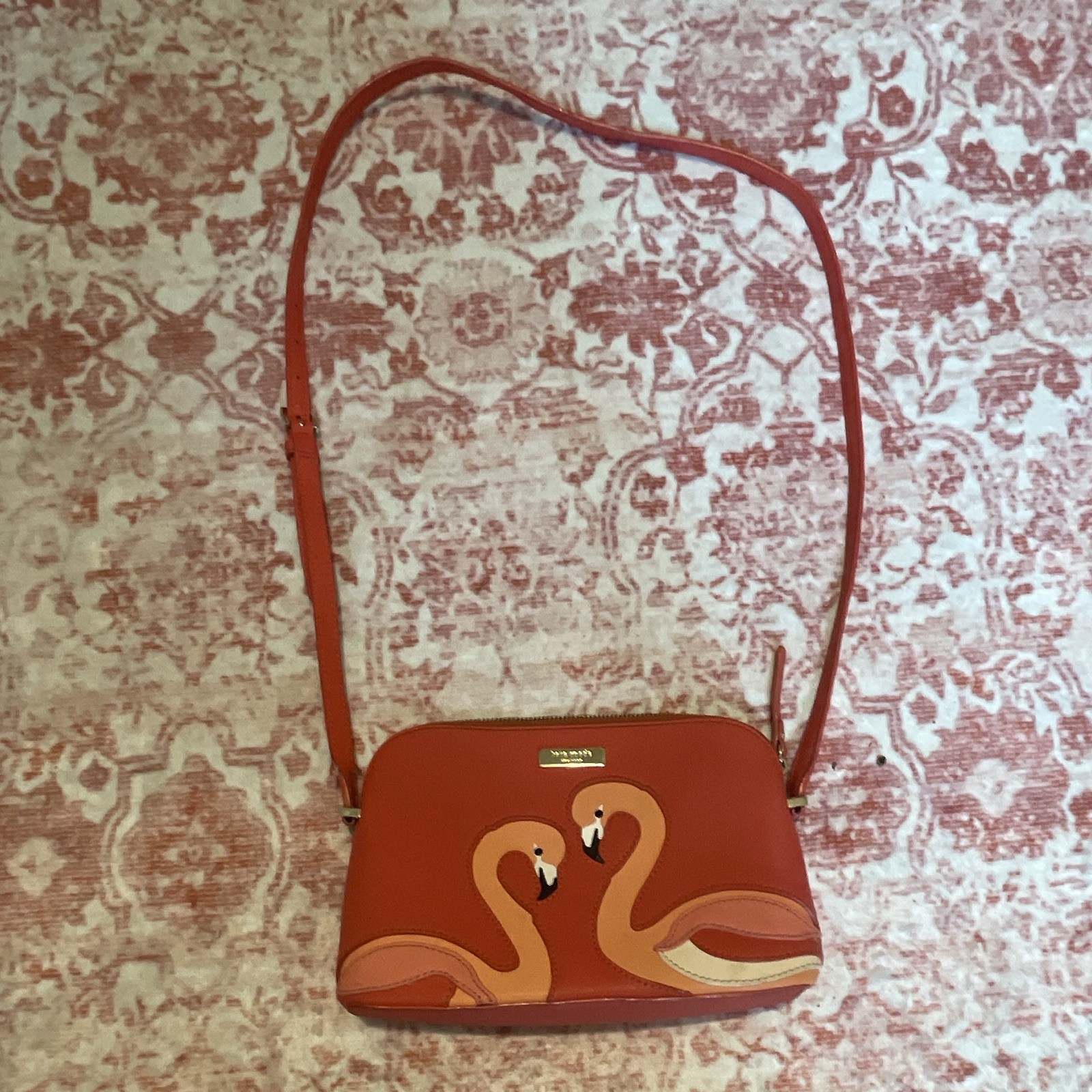 Kate Spade New York Women’s Orange Flamingo Crossbody Zip, Adjustable Strap