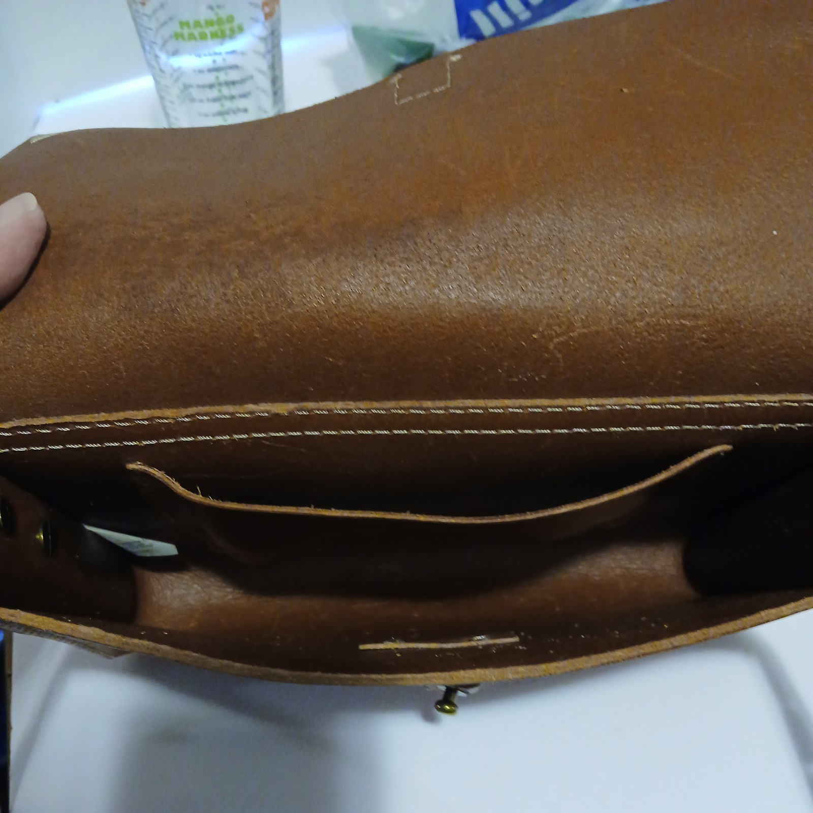 Madewell Brown Leather Crossbody Bag with Flap Closure, Brass finishes