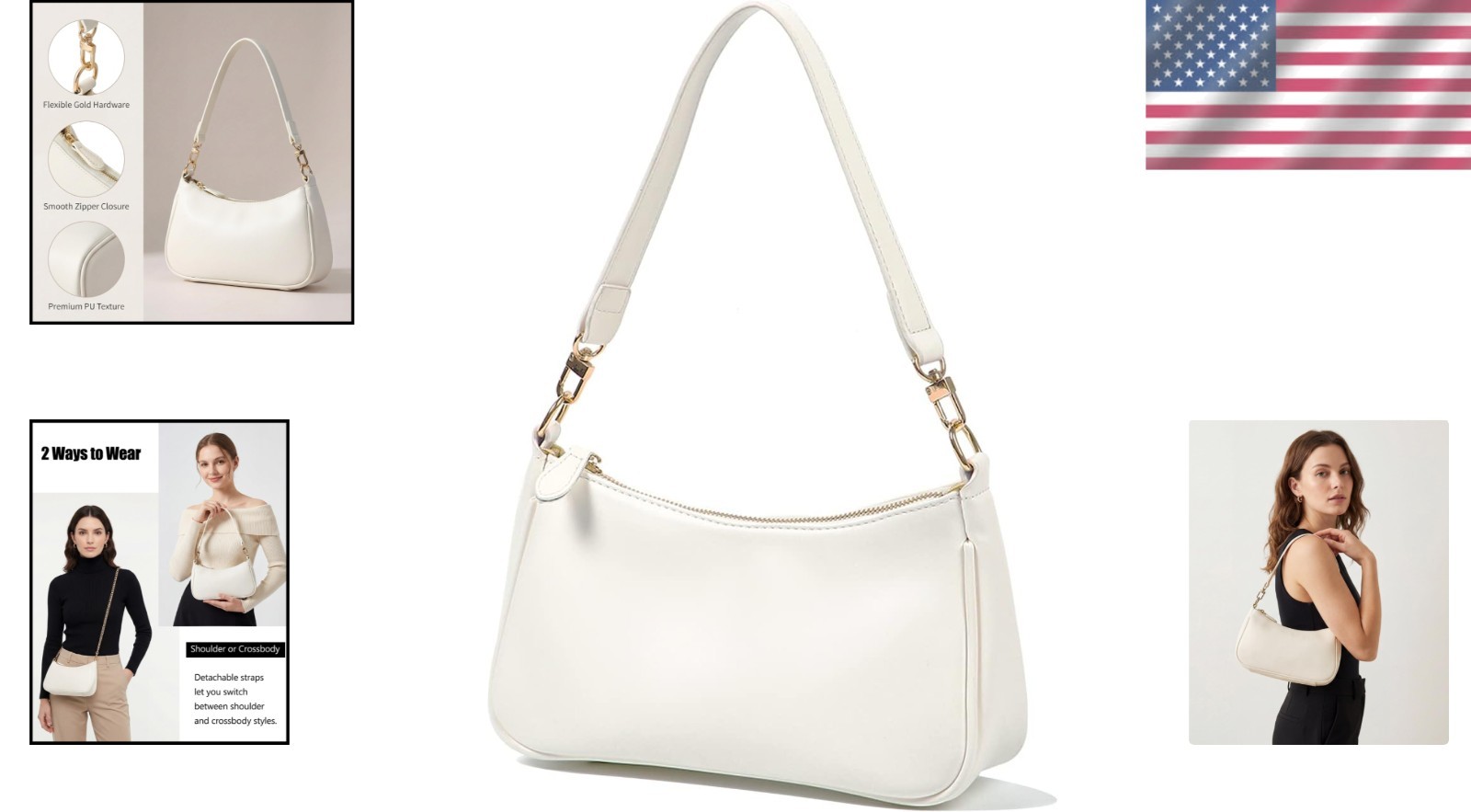 Chic White Clutch Tote Handbag with Removable Straps – Versatile Crossbody Style