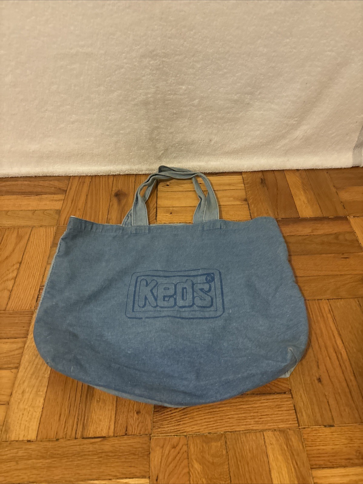 Vintage 80s Keds Logo Blue Denim Double Handle Tote Bag large FREE SHIP