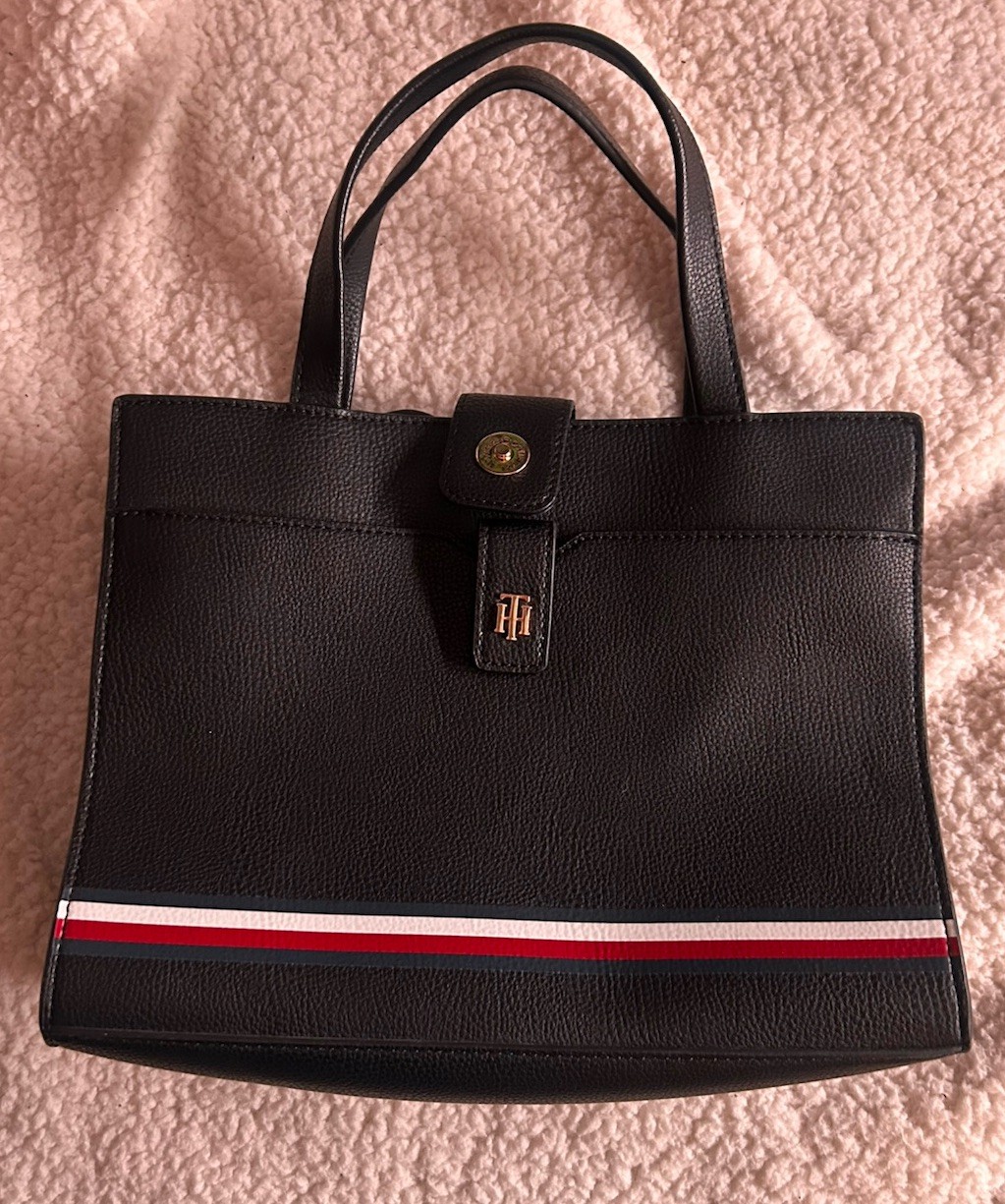 Tommy Hilfiger Handbag Crossbody Logo Gold Hardware Black Leather