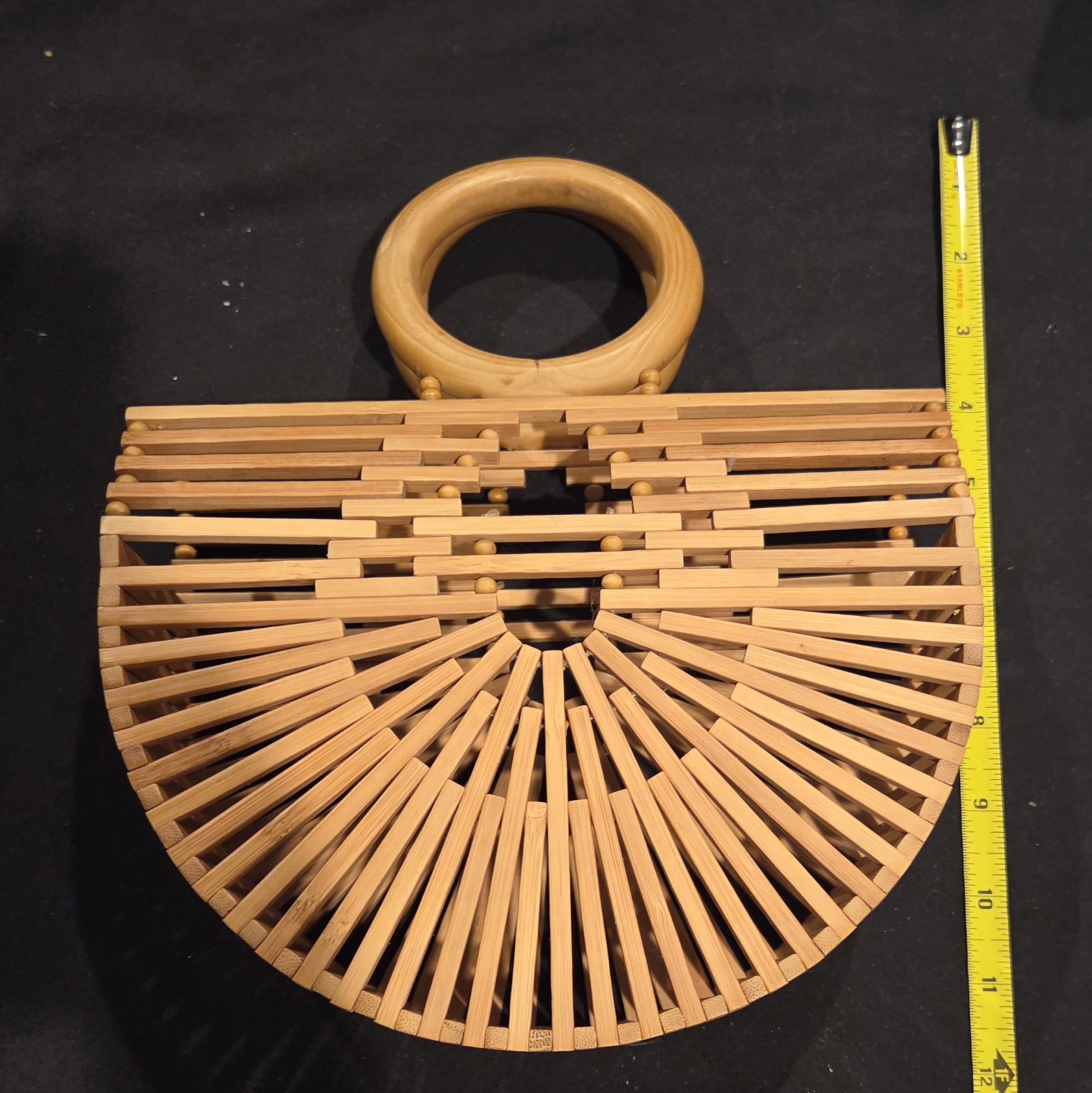 Vintage Bamboo Cage Handbag Purse Round Handles Boho Retro