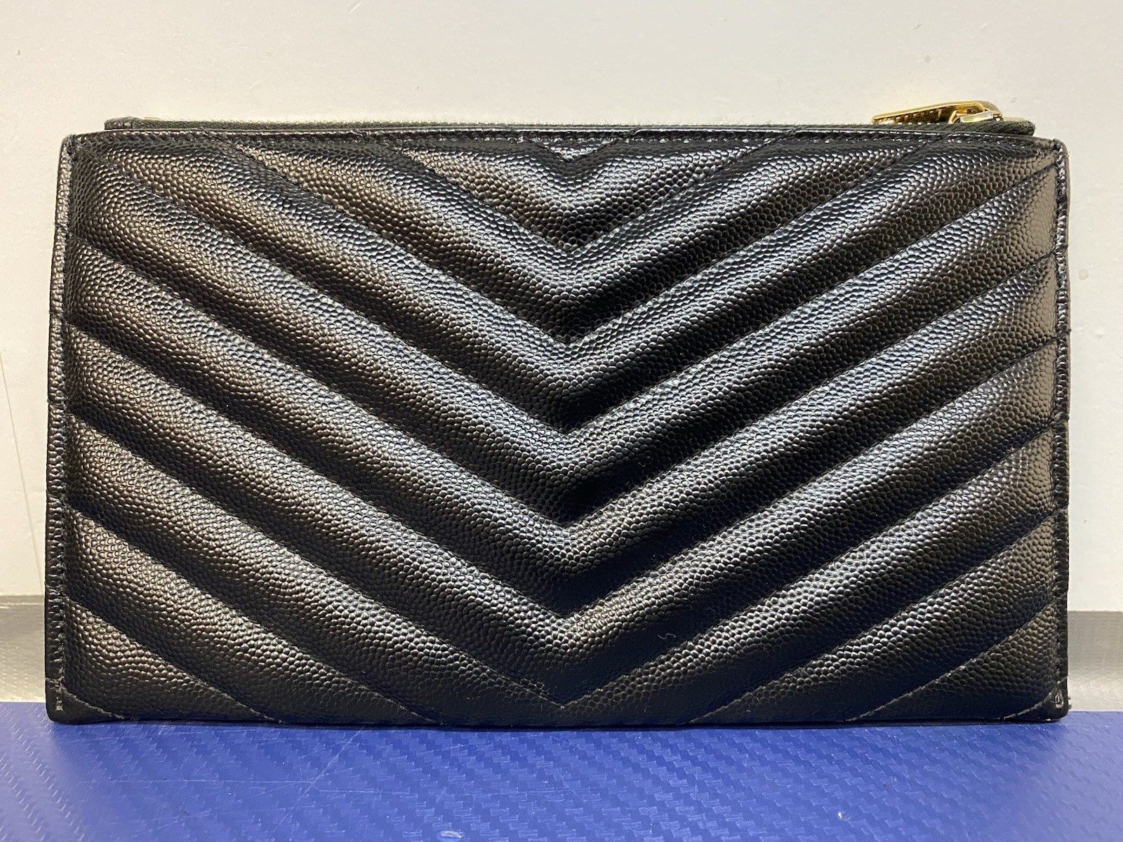 Saint Laurent Monogram YSL Wristlet Pouch Matelasse Black Leather Bag