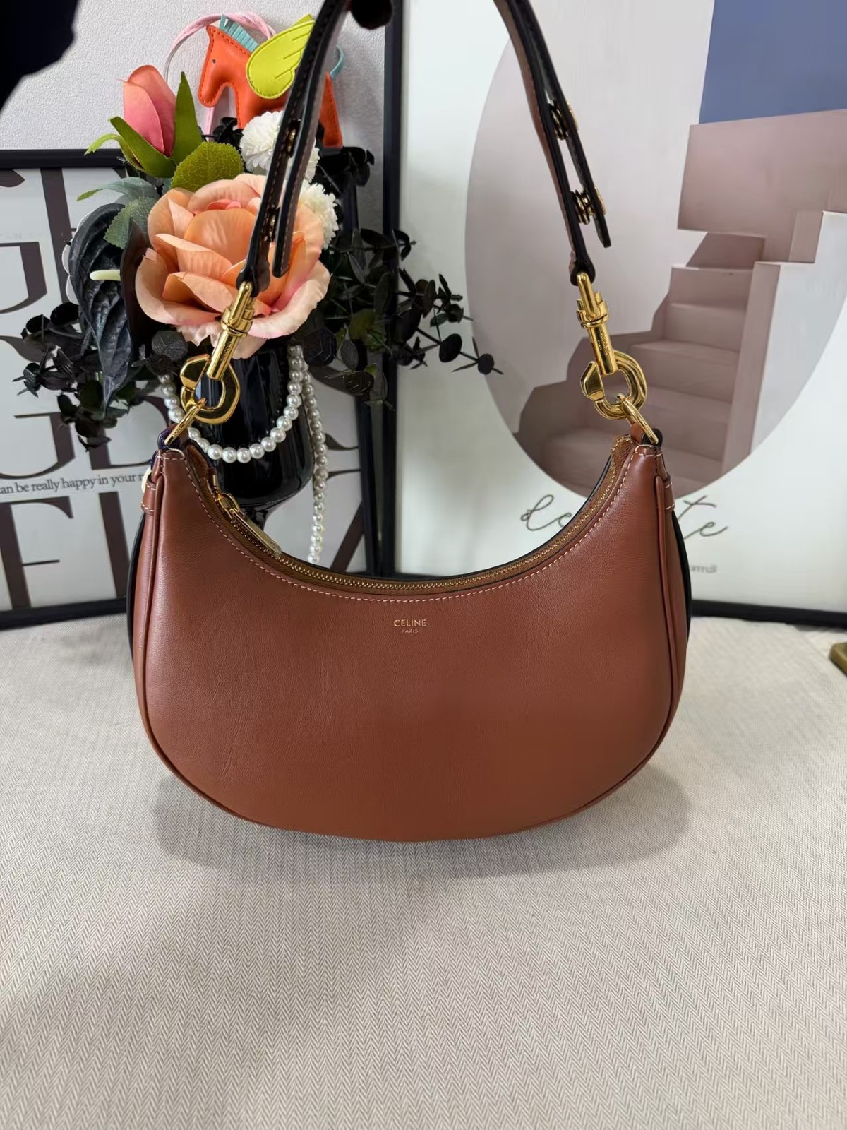 CELINE GHW Ava Shoulder Bag Calfskin Leather Brown Smooth Calfskin Hobo Bag