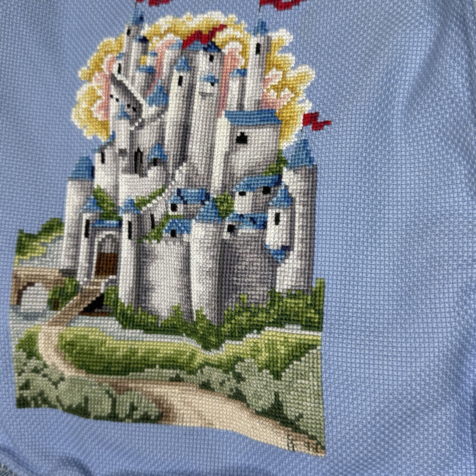 Handmade Cross Stitch Denim Prince Castle Bag 11 X 11 Princess