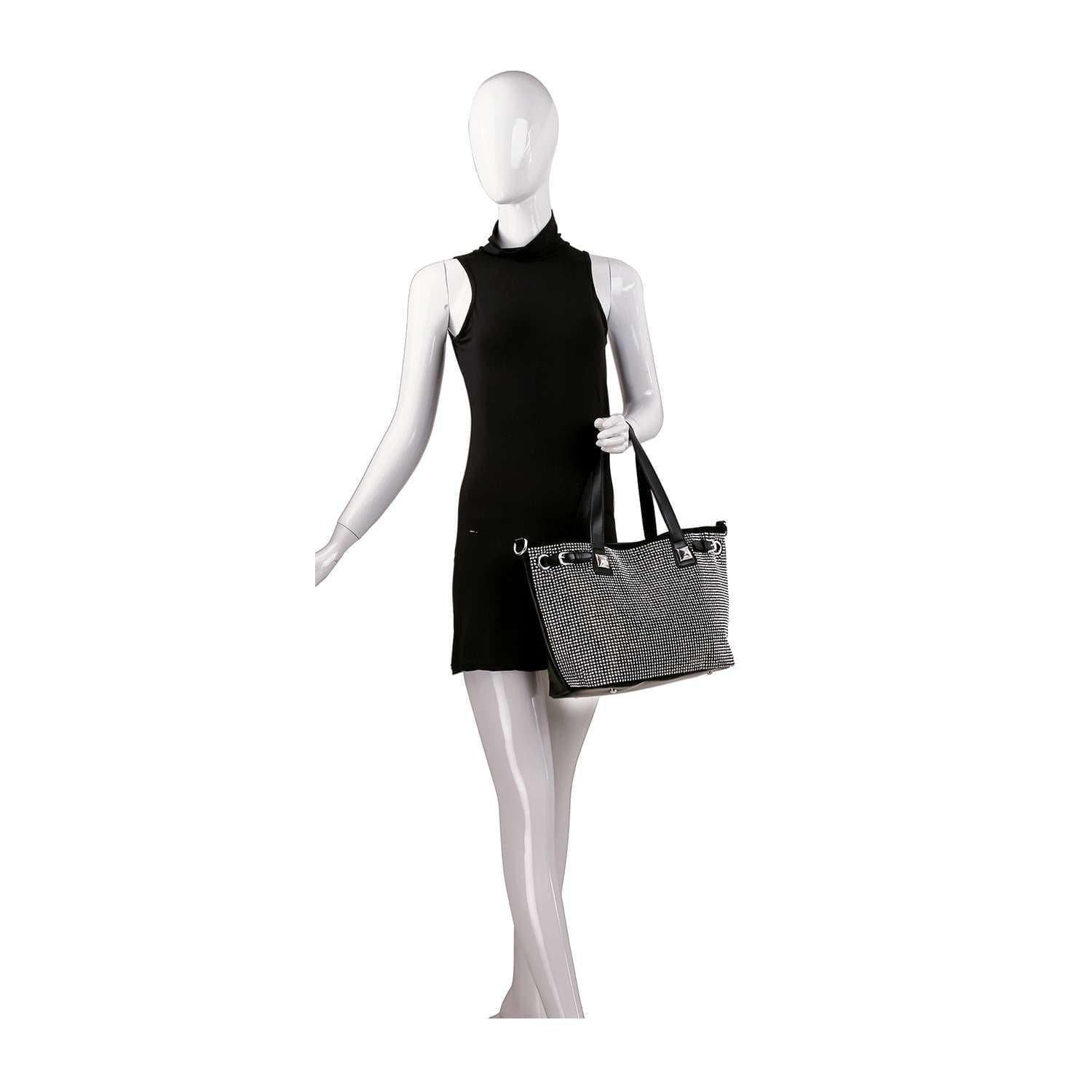 Large Rhinestone Belted Tote Handbag Women Sparkly Buckle Crossbody Purse