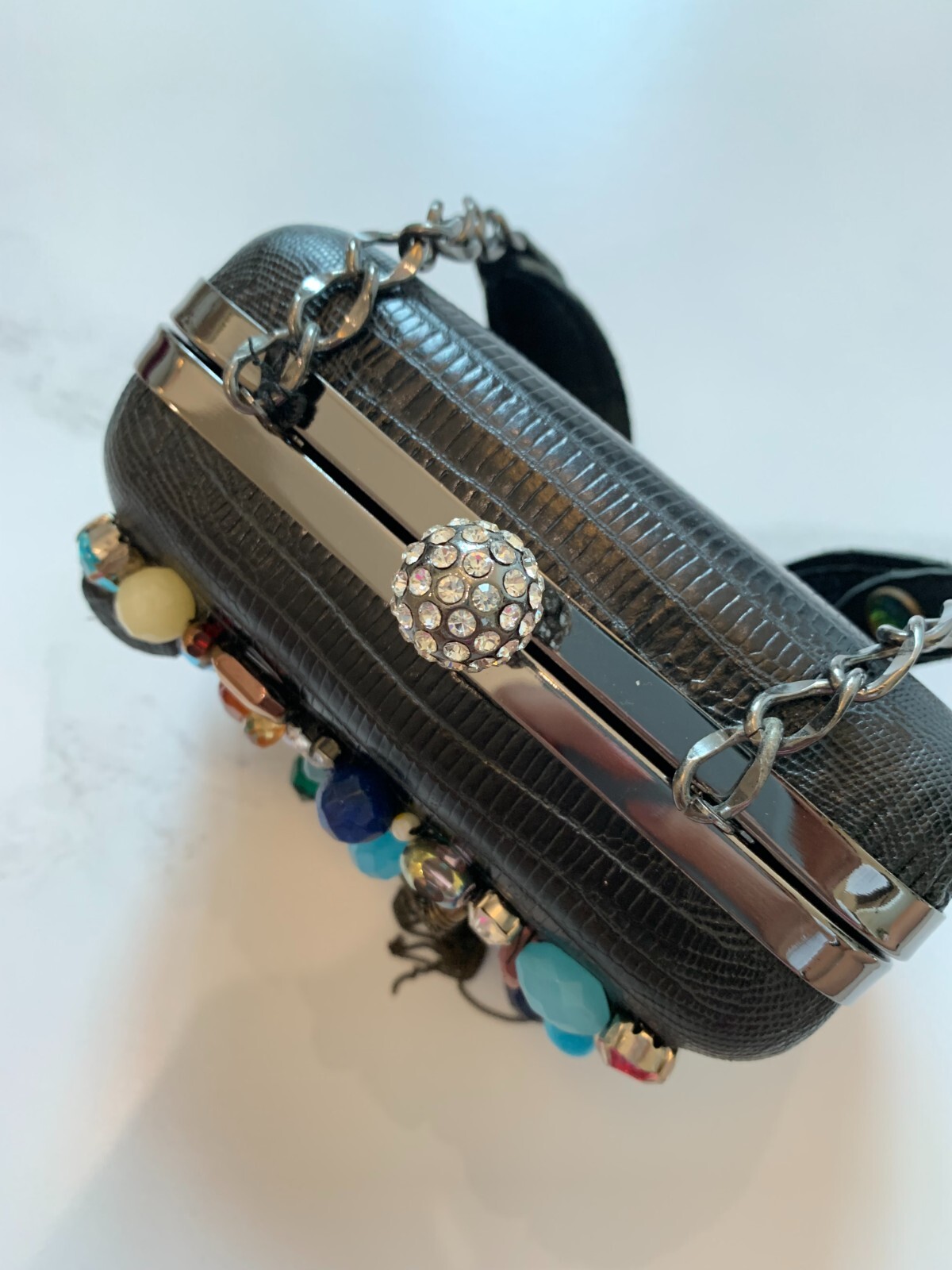 NWT Jeweled maximalist black leather handbag