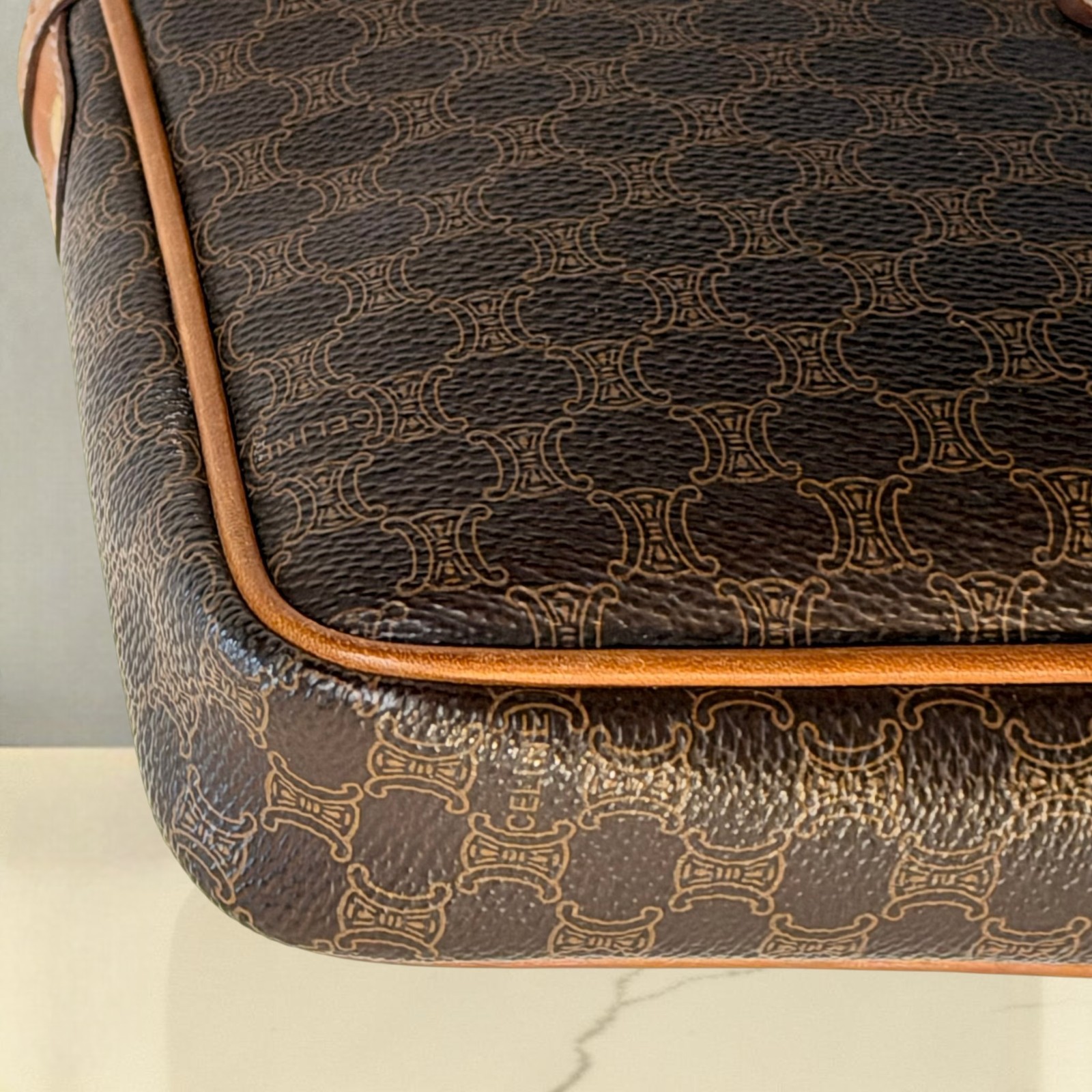 Vintage Celine Macadam Triomphe Clutch Bag 1990s Designer Wristlet PVC Leather
