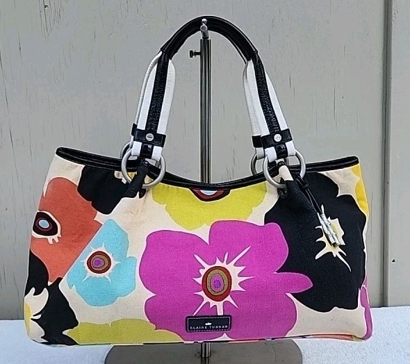 Elaine Turner Floral Crescent Tote Bag with Ring Accent, Colorful Flower Theme