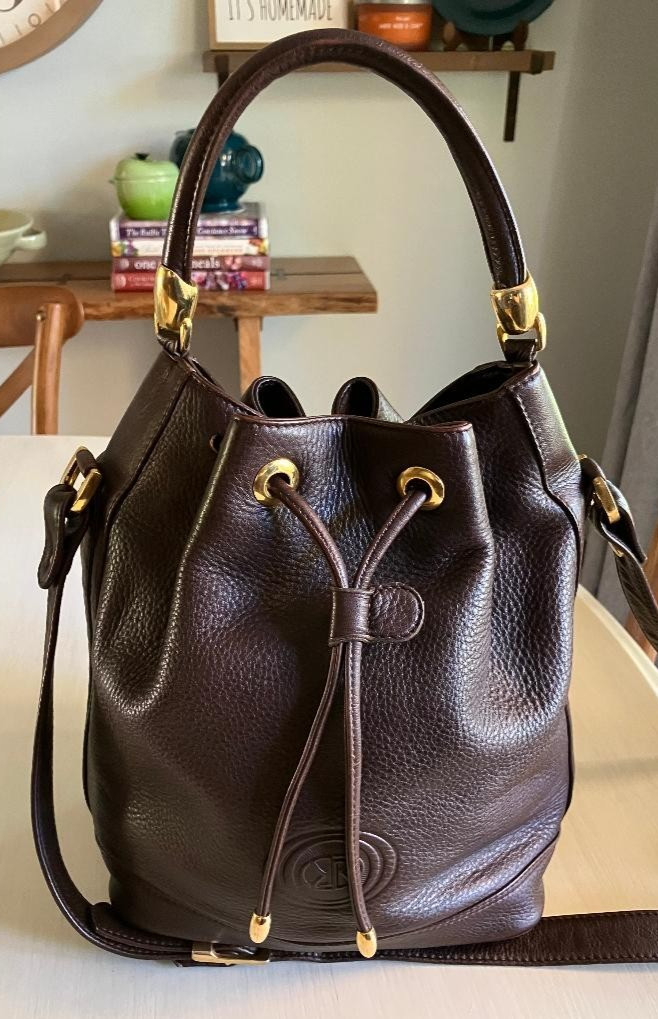 Vtg El Corte Ingles Leather Bucket Bag Brown Bolsos Domingo Spain VGVC