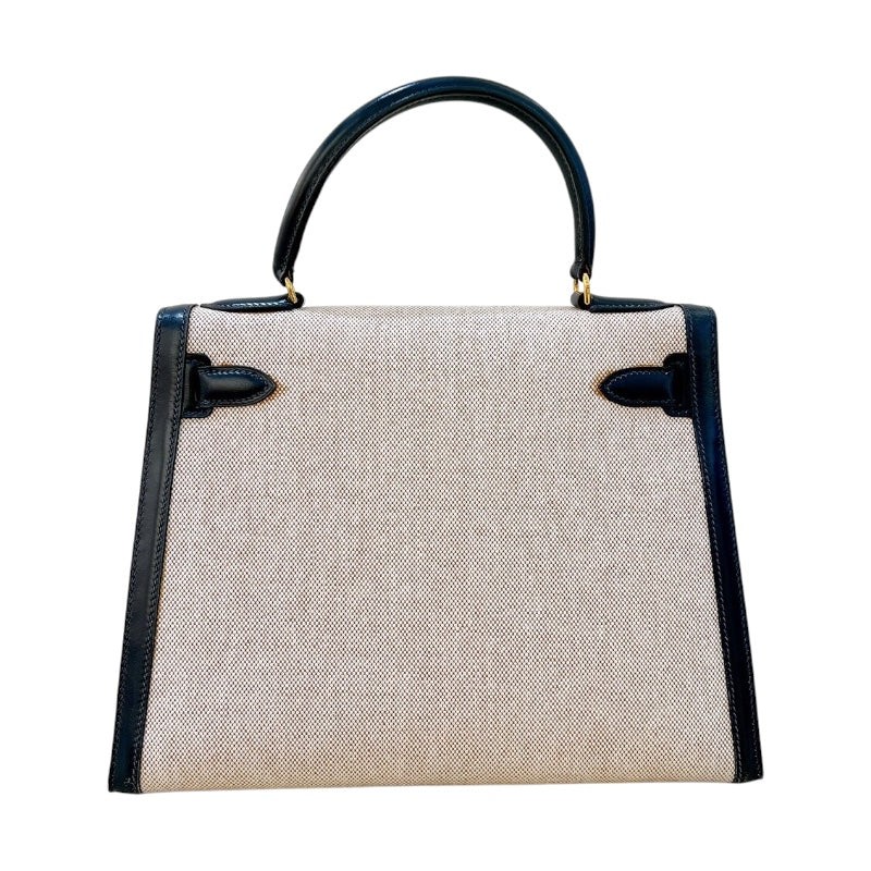 HERMES Kelly 28 Natural Toile Canvas Handbag #OKB487