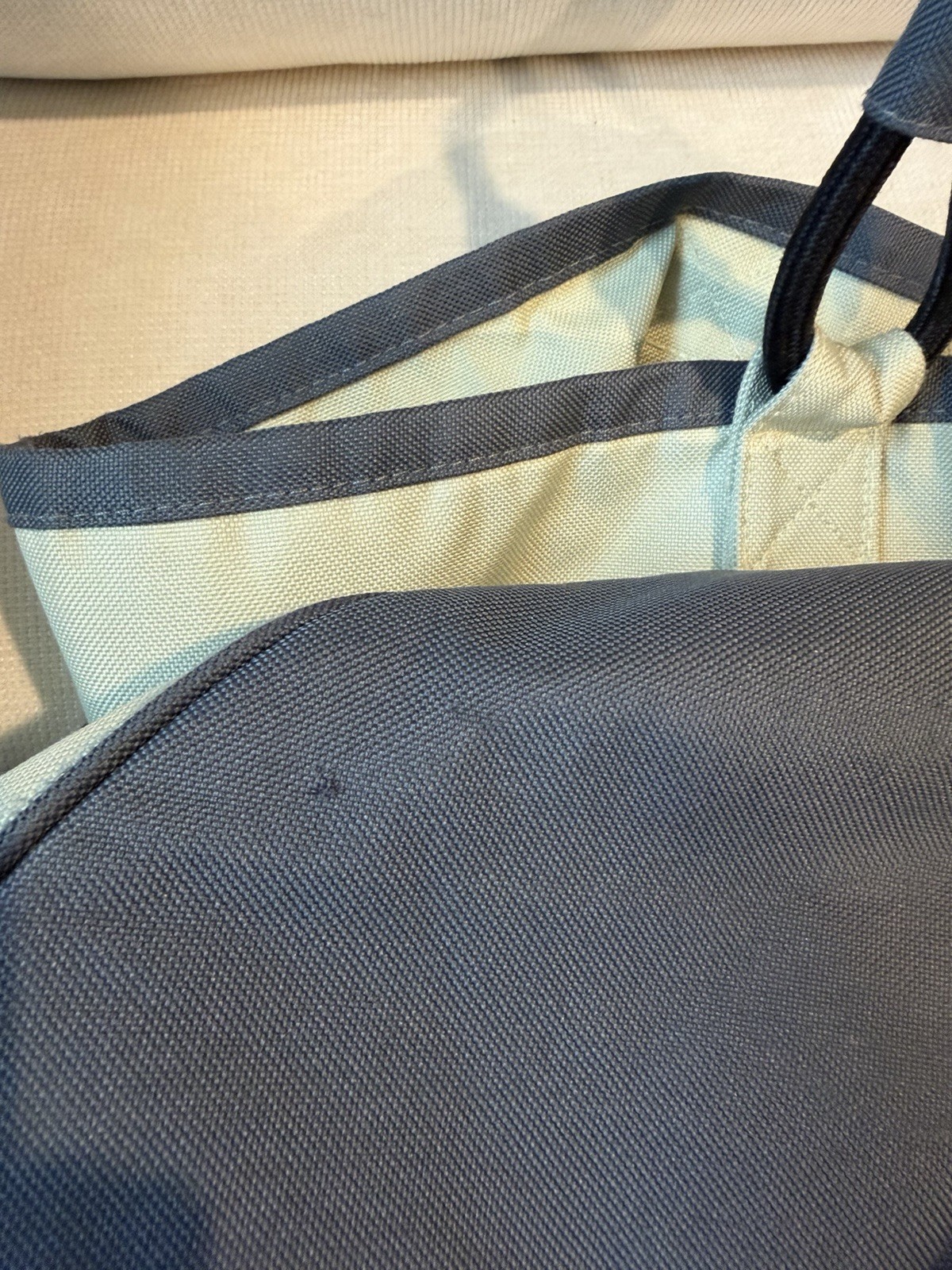 AMANYARA Women’s Colorblock Tote Bag Blue/Beige Double Handles Inner Pockets