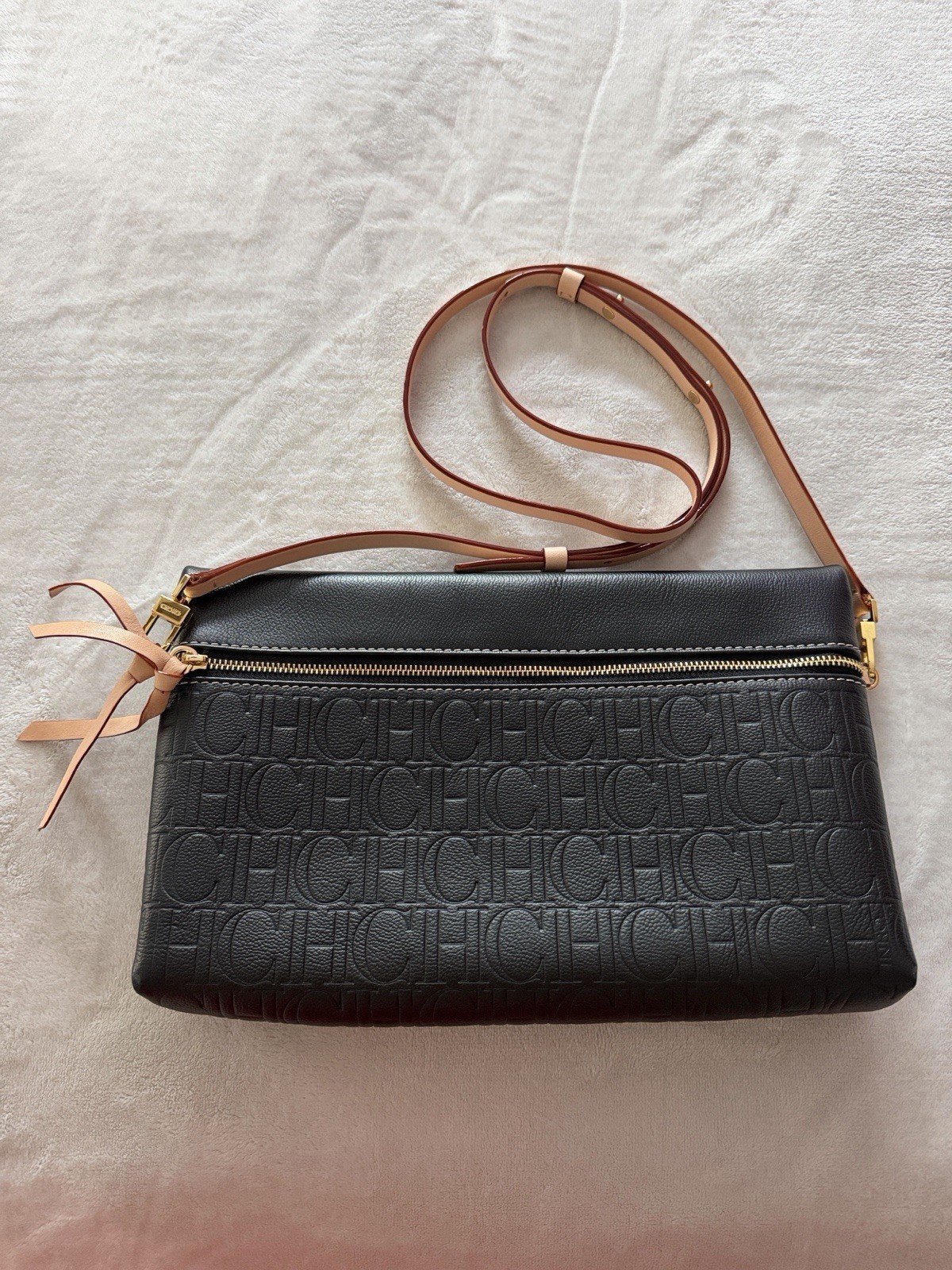 Black Carolina Herrera Clutch with Leather Strap