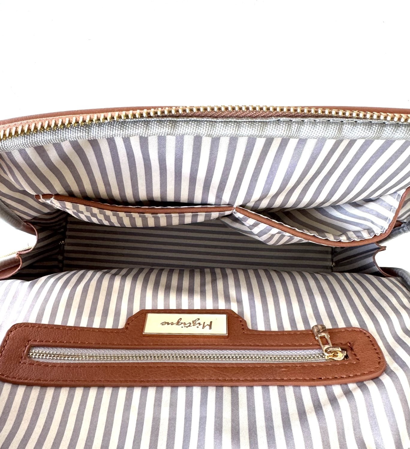 Miztique Women’s Cork Backpack Purse Natural Vegan Leather Brown Trim Medium