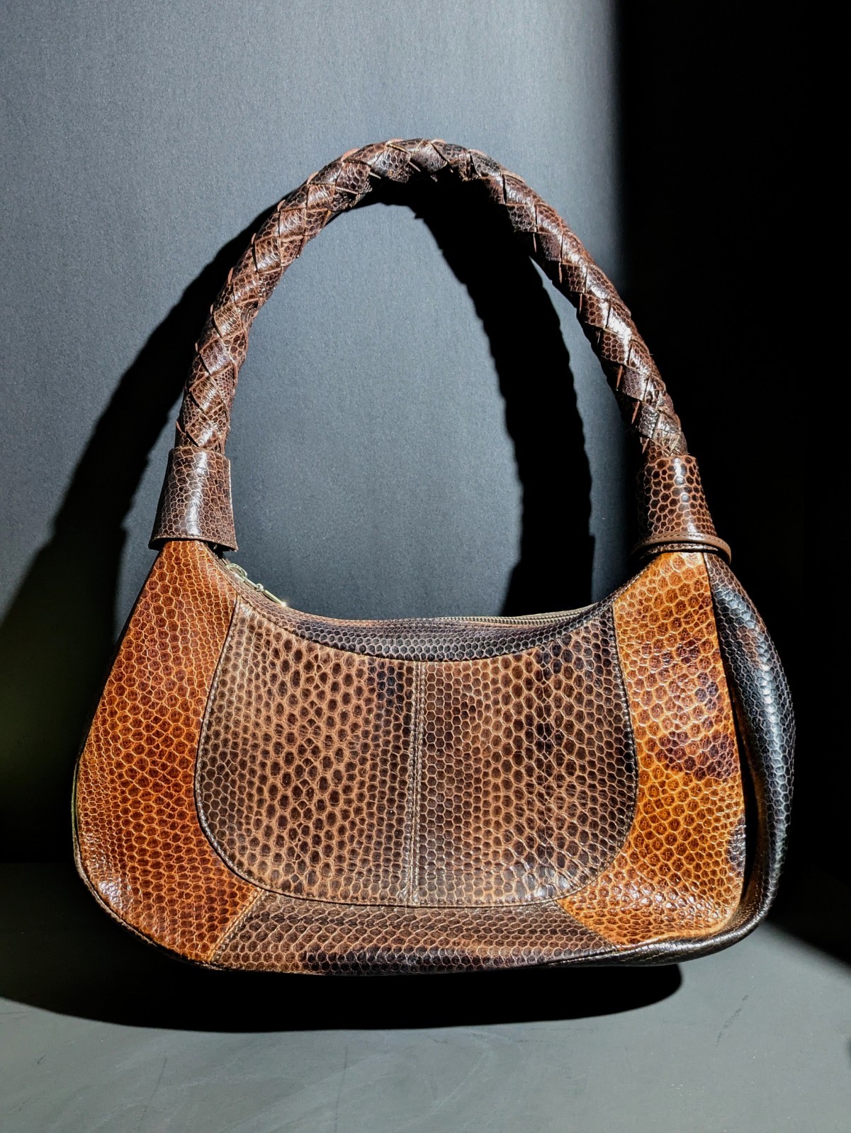 Nina Raye Genuine Sea Snake Skin Shoulder Bag, 1980s-90s, Braided Handle