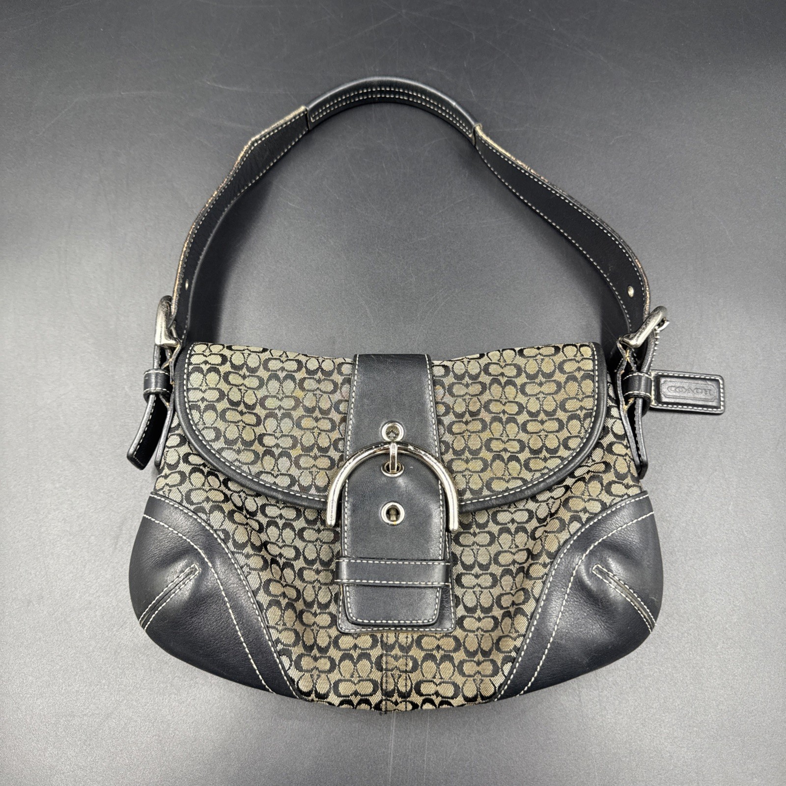 COACH 6818 Soho Signature Canvas Buckle Shoulder Bag Black Y2K
