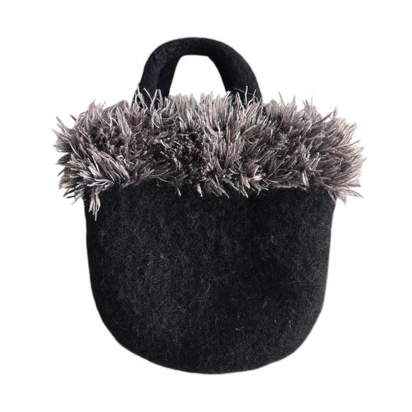 Whimsigoth felted wool mini purse w/ fuzzy trim / handmade alt witchy handbag