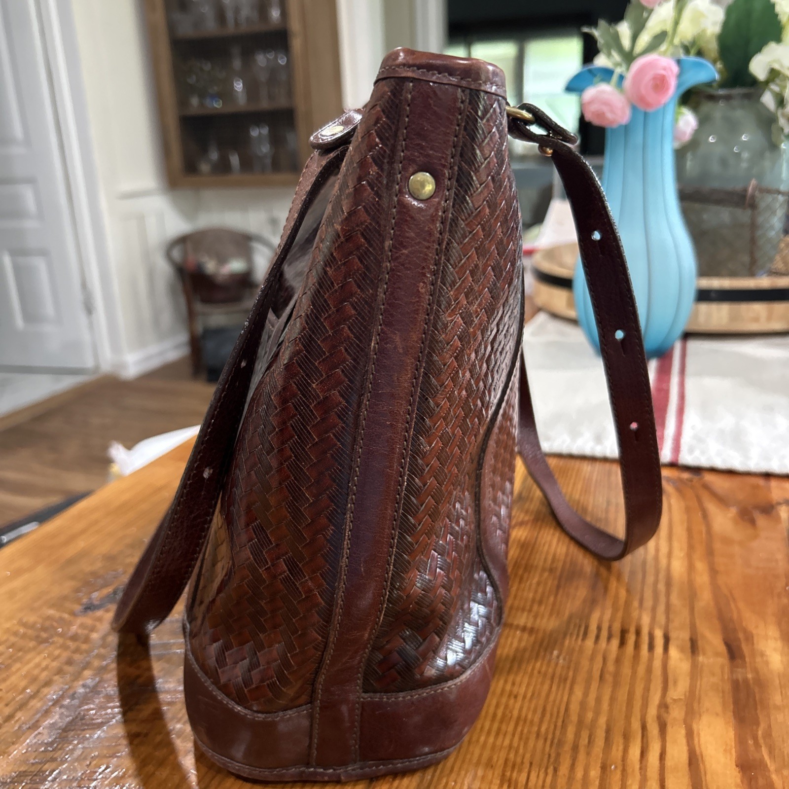 Brahmin BROWN Basket Weave Beauty Leather Shoulder HandBag Purse