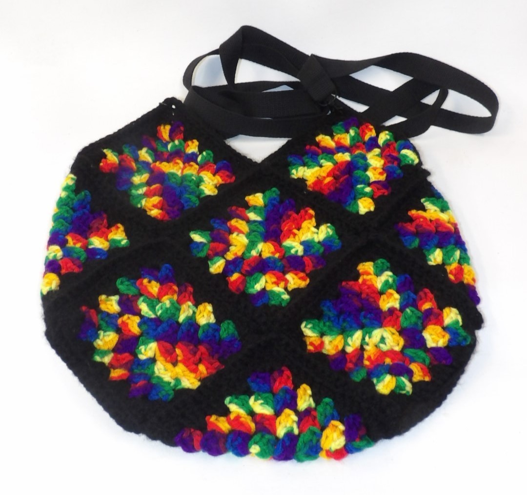 Hand Crocheted Crossbody Granny Square Boho Chic Tote Bag – Excellent!