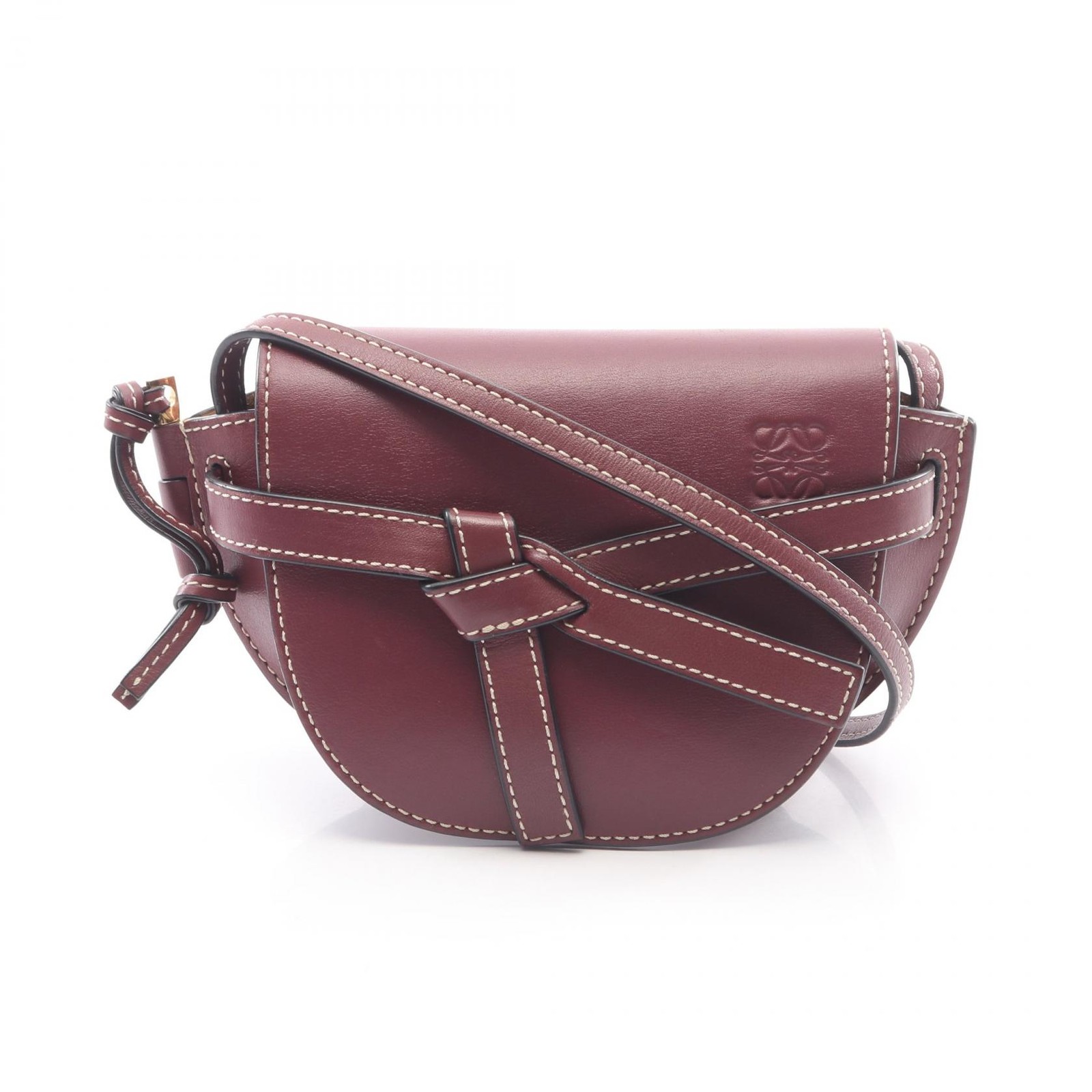 LOEWE gate mini Shoulder crossbody Bag leather burgundy Used Women