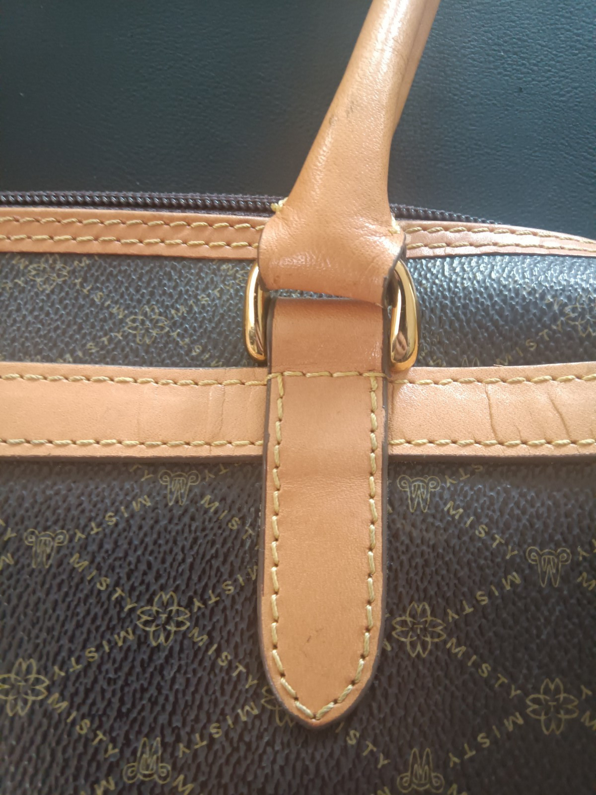 Misty Collection Brown Monogram Italian Leather Trim Handbag