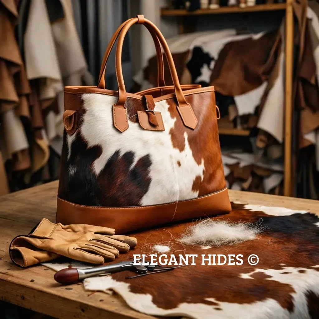 Western Cowhide Tote Bag – Tricolor Hair-On Leather Purse Handbag for Women