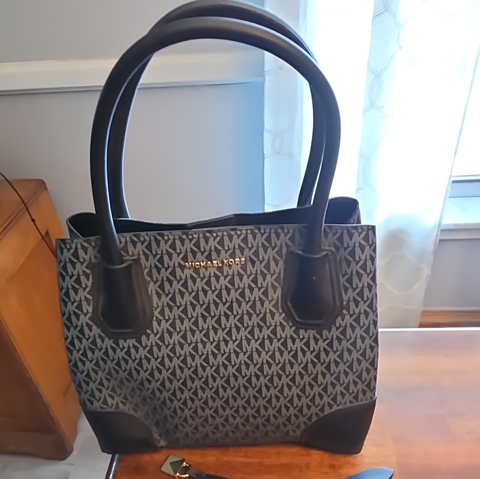 Michael Kors Black/Gray Monogram Medium Satchel Zip