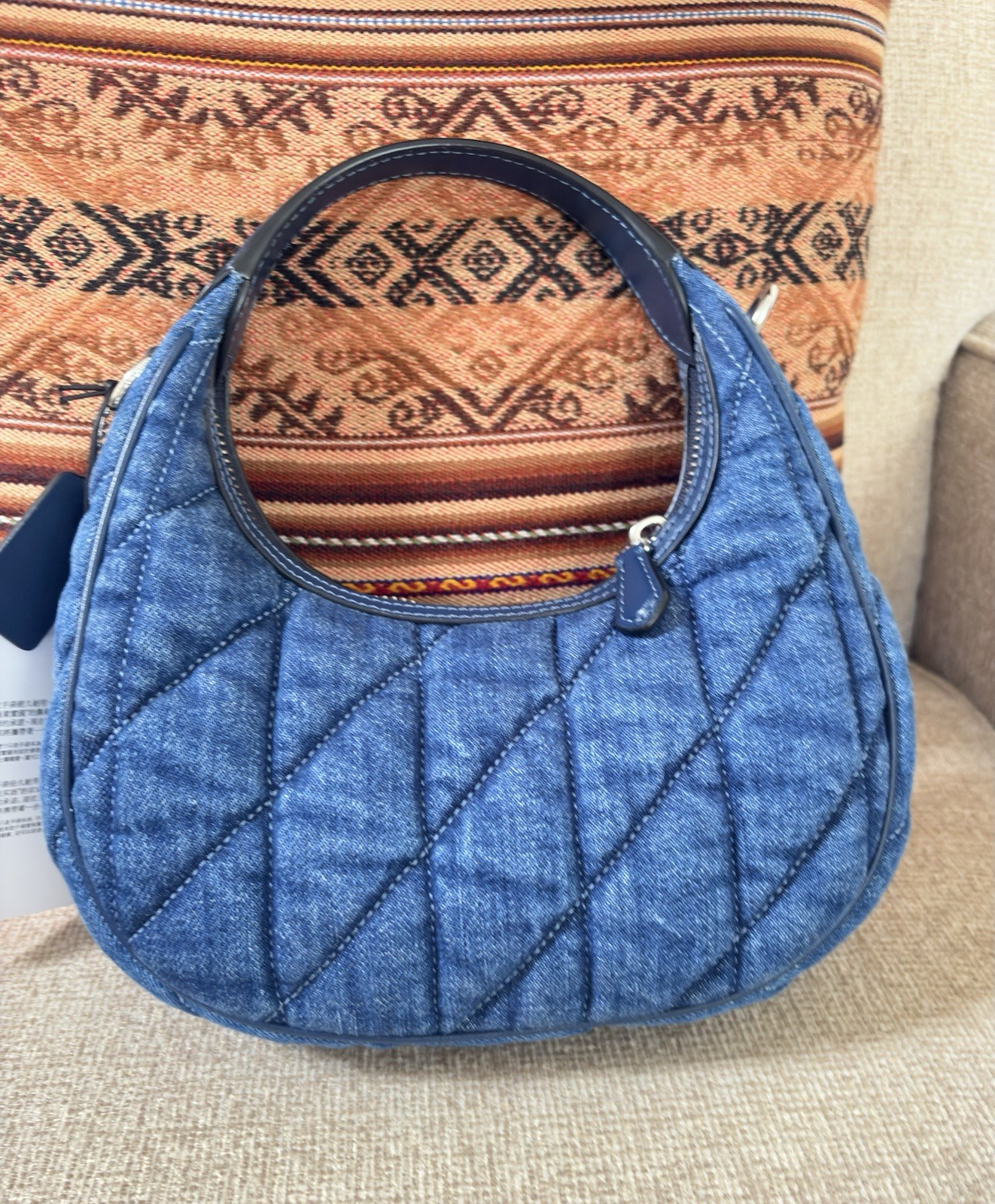 Coach Mini Quilted Blue Crossbody Bag Zip Closure Detachable Adjustable Strap