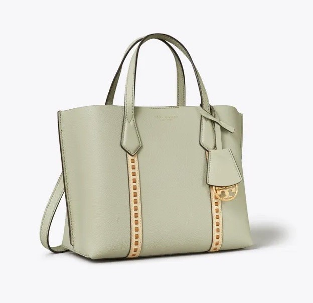 Tory Burch Perry Small Pick-Stitch Triple Compartment Tote Bag in Pine Frost