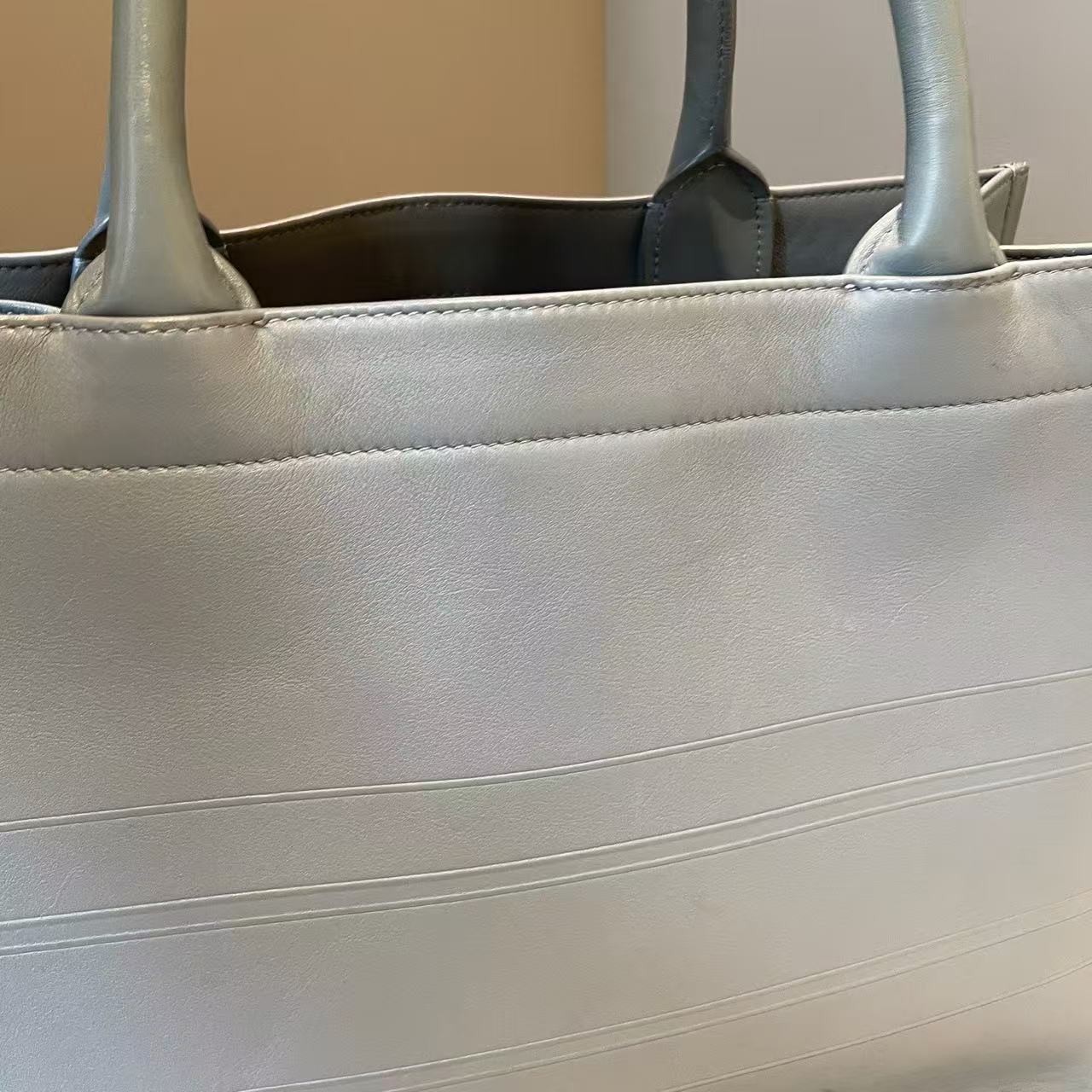 Christian Dior Medium Book Tote Handbag Pale Blue Smooth Calf Leather Auth
