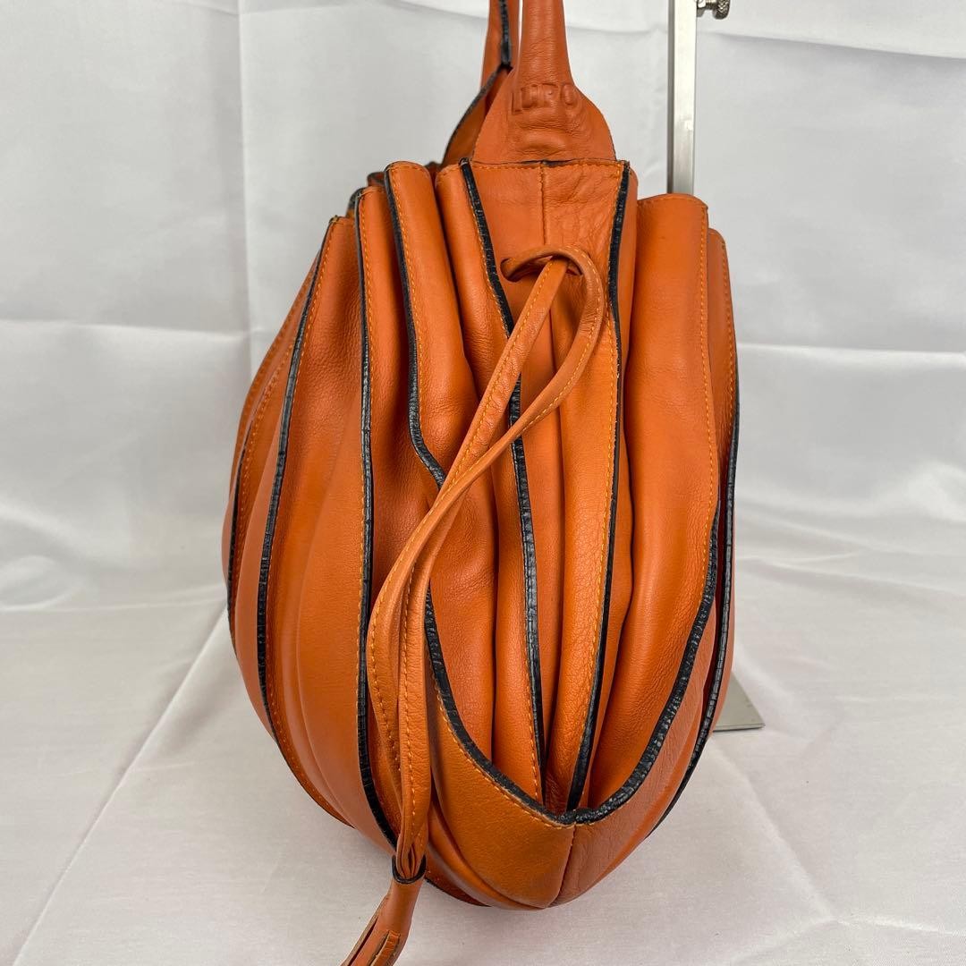Lupo Barcelona Abanico Pleated Drawstring Hobo Shoulder Bag Brown Camel Leather