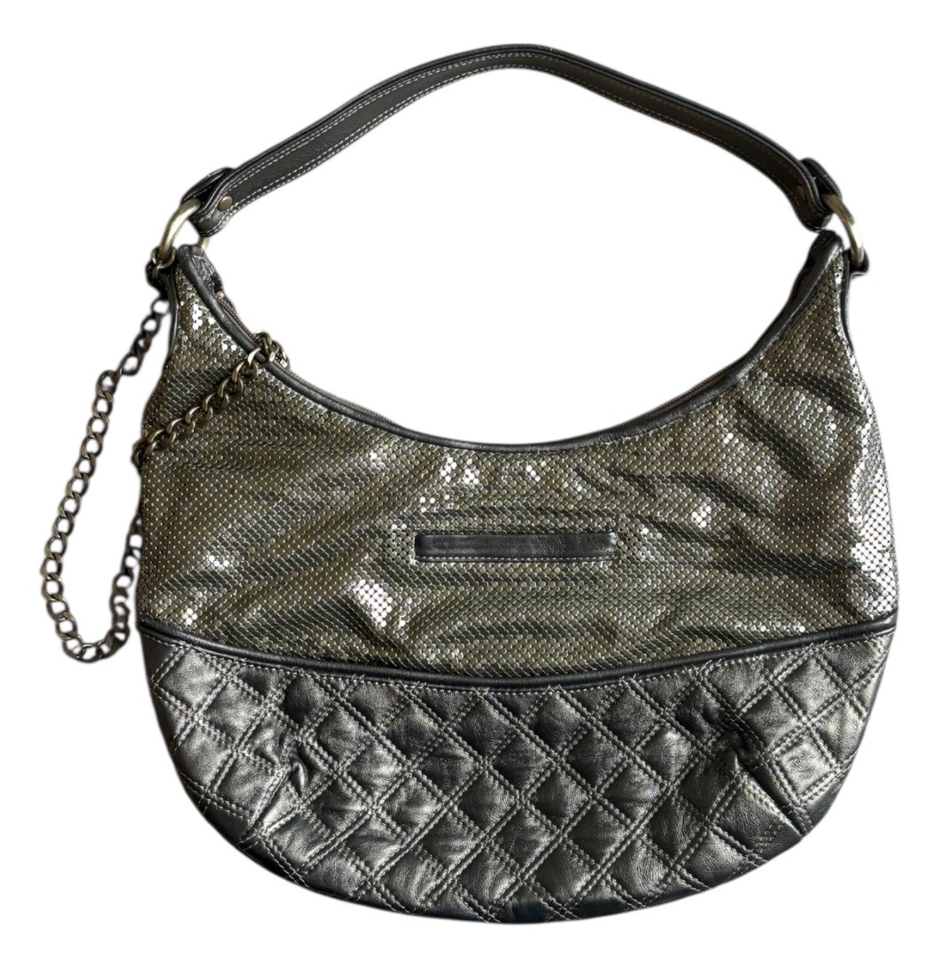 Whiting and Davis NWT Antique Gold Mesh Leather Hobo Shoulder Bag W/ Mirror
