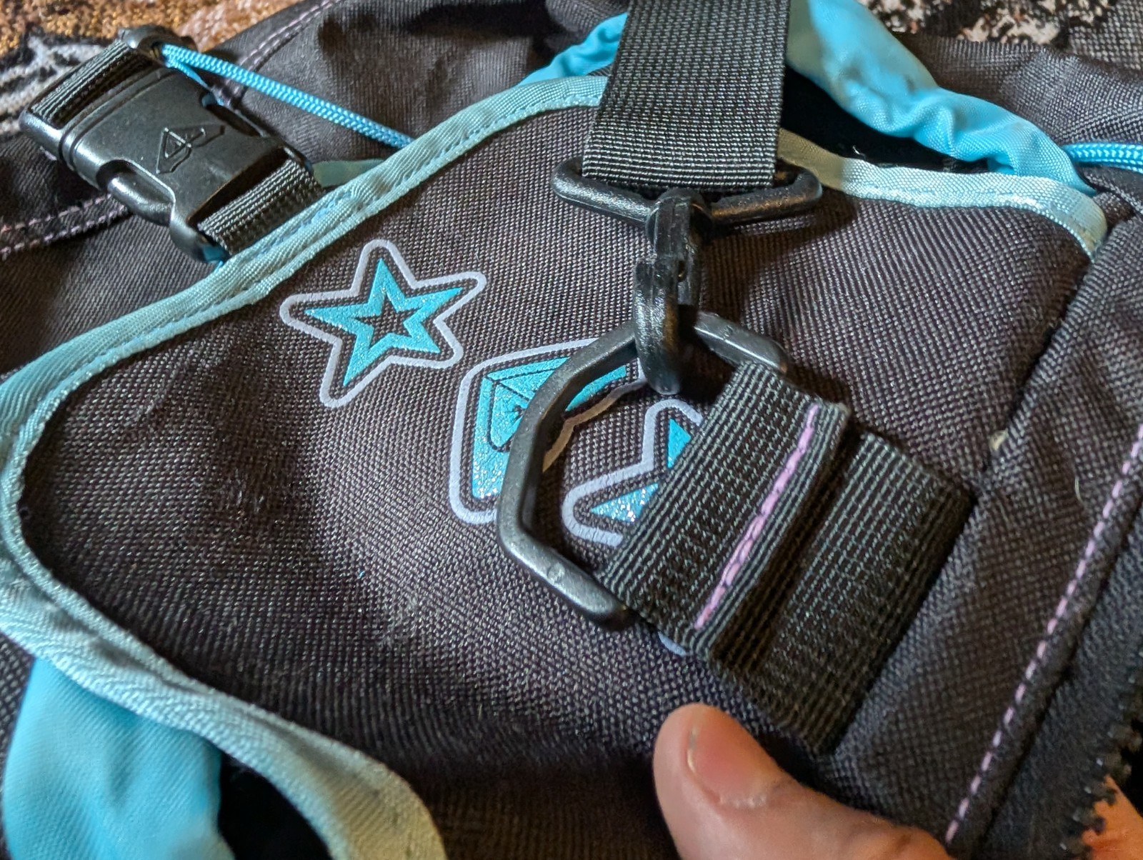 Y2K Roxy Large Duffle Bag With Multiple Handles & Pockets Black Blue 26″