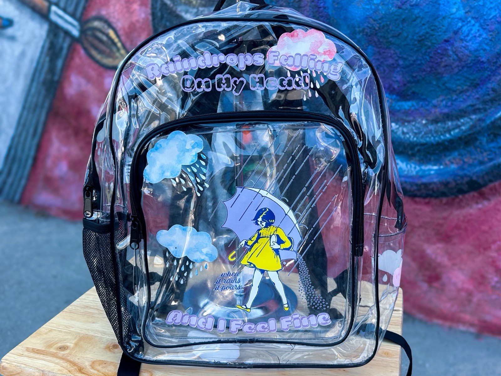 RAINDROPS FALLING Clear Backpack 15” – (Morton Salt)