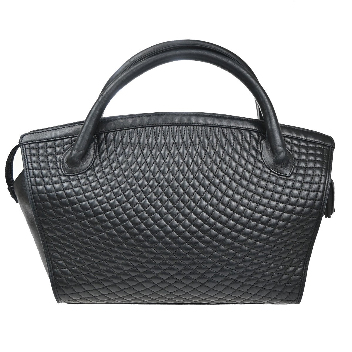 BALLY Logo Tassel Hand Bag Quilted Leather Black GHW Italy 09MA542