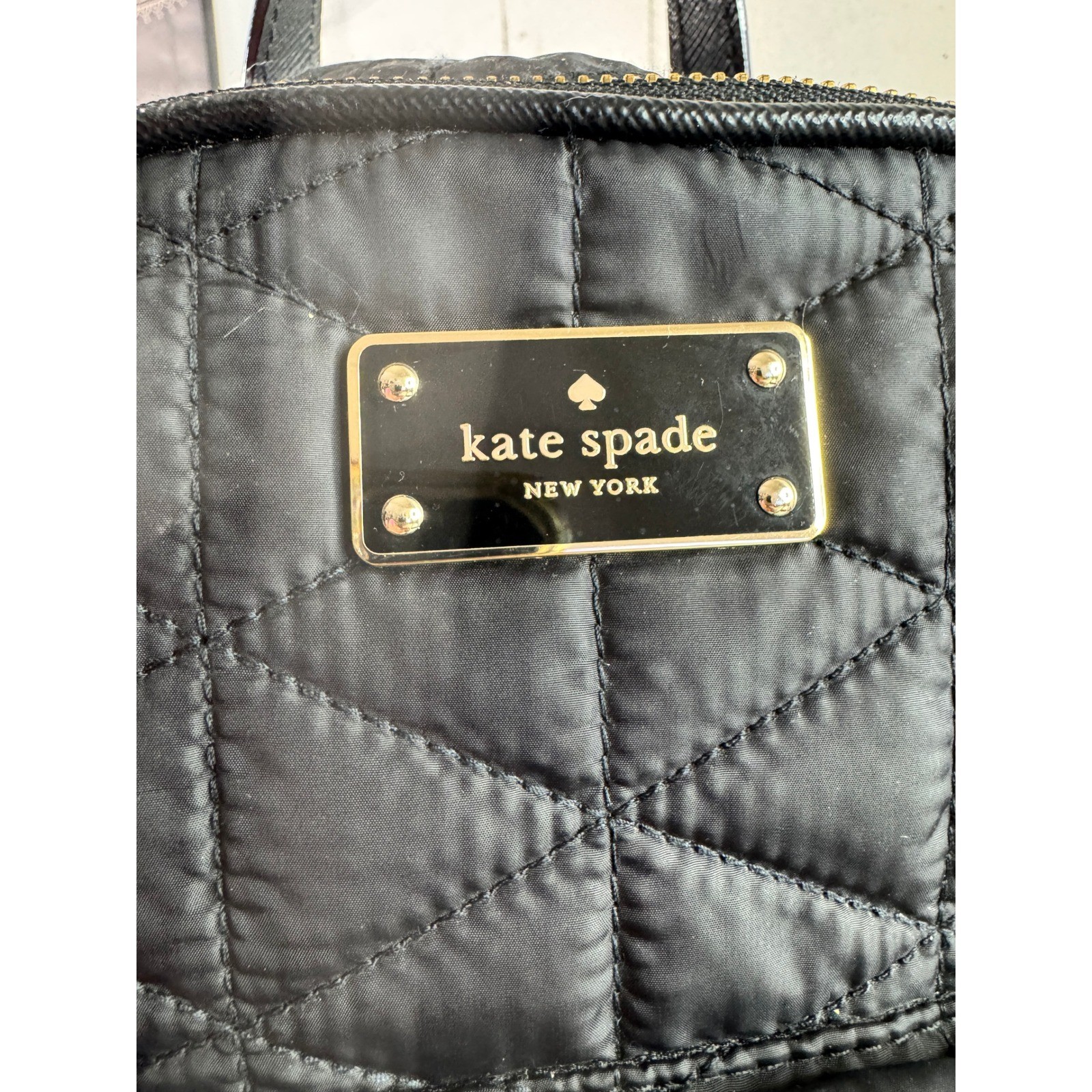 Kate Spade Backpack Women Medium Black Good Quilted Nylon Gold Zip Travel