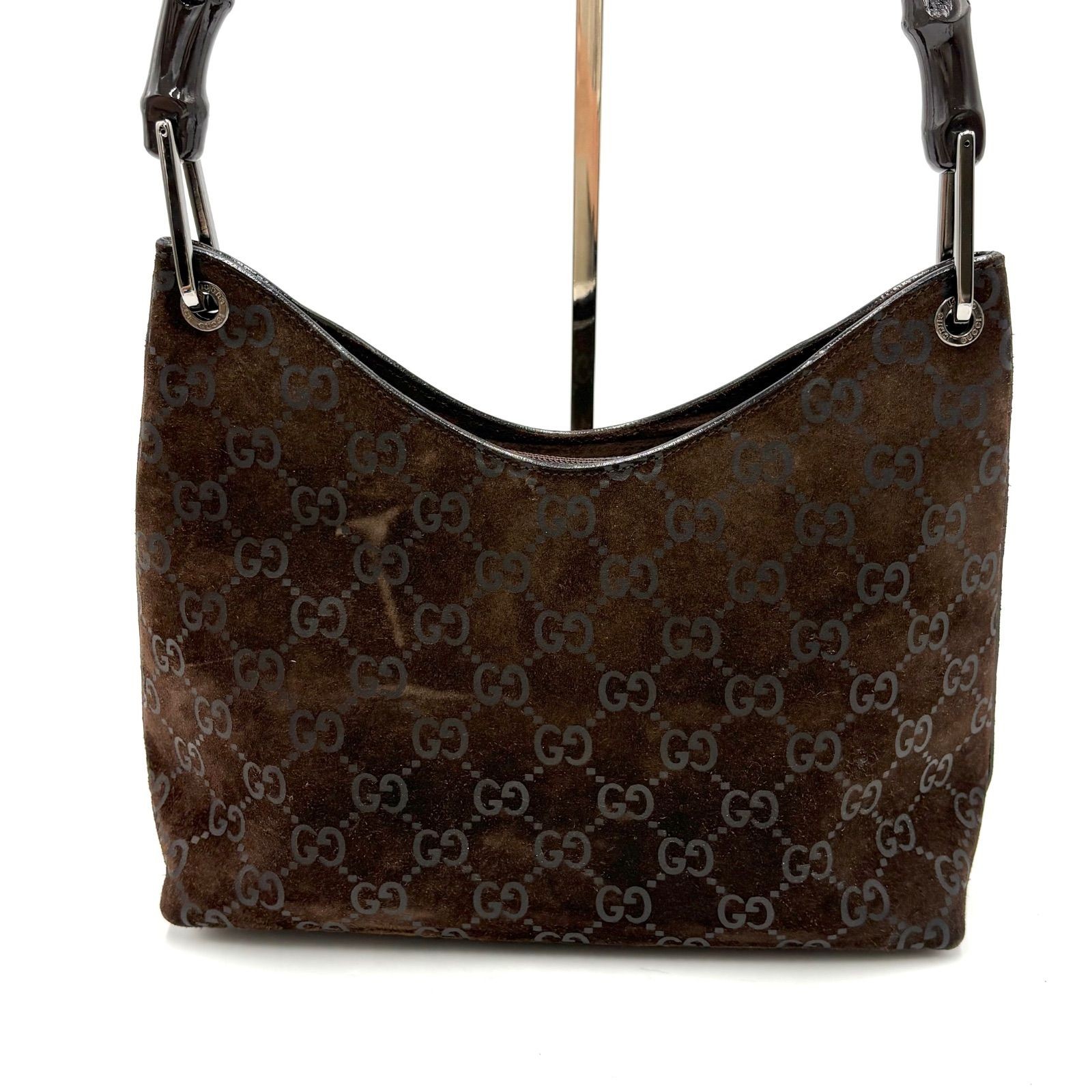 Authentic Gucci Tom Ford Era GG Suede Bamboo Shoulder Bag, Brown, 001 30 2Y10346
